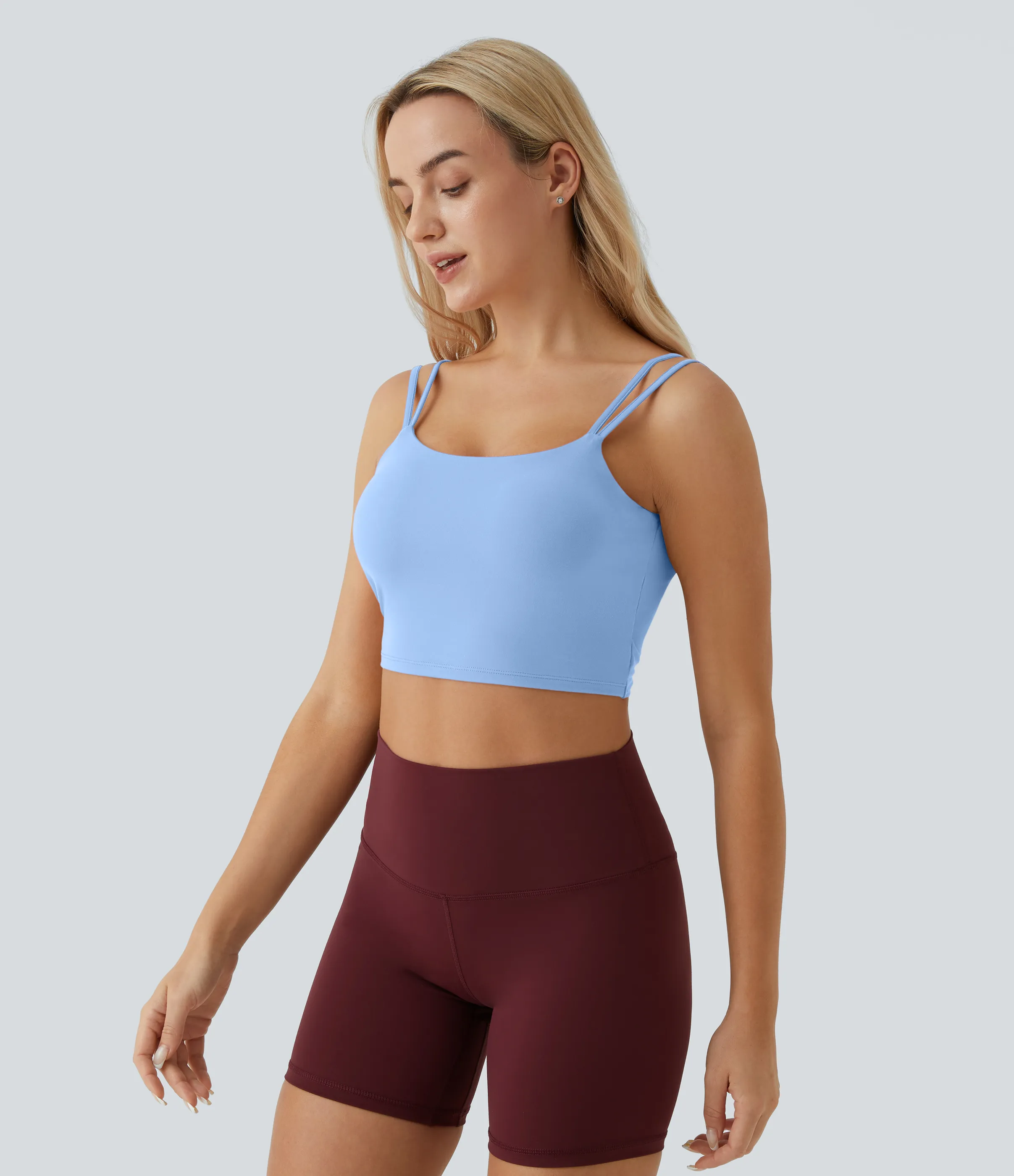 Halara Top corto de yoga con tirantes dobles, espalda cruzada y retorcida en copas D-F - Fresh Blue - XL sold by Halara product image thumbnail 4
