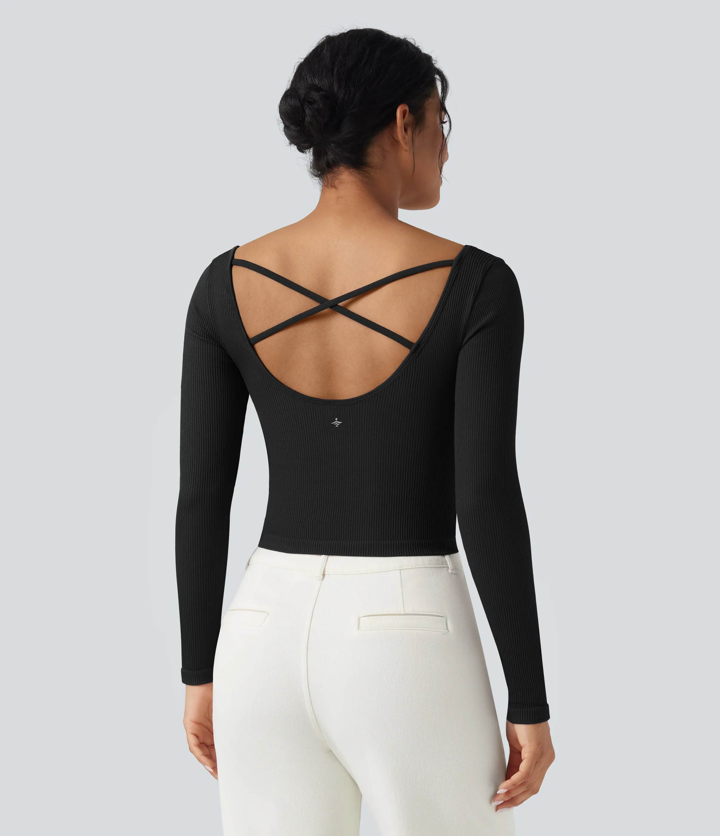 Halara Top deportivo de yoga de manga larga con cuello en U y sin costuras - Black - L sold by Halara product image thumbnail 5