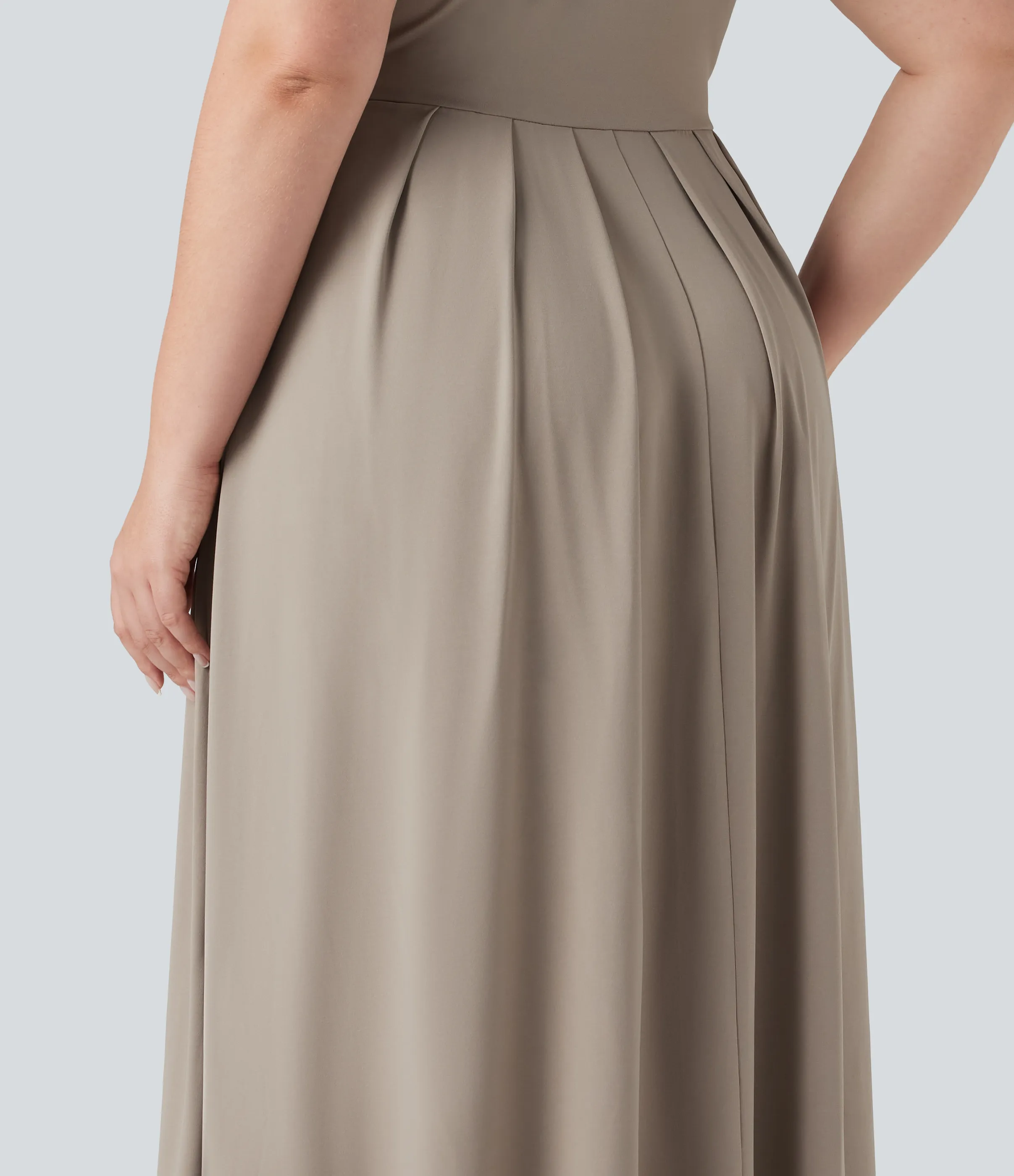 Halara Vestido maxi casual acampanado de manga corta con cuello alto y bolsillos en talla grande - Weathered Teak - 3X sold by Halara product image thumbnail 5