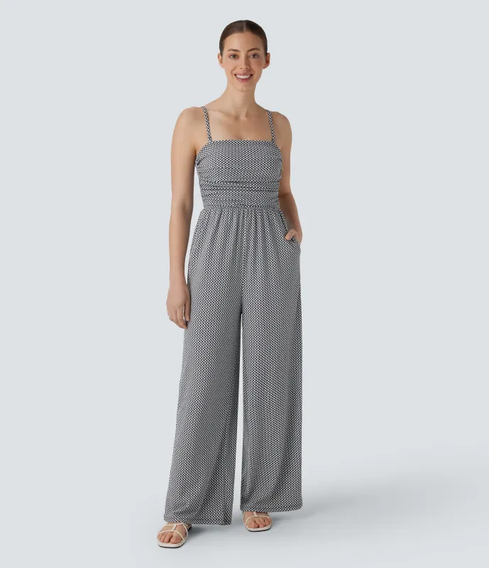 Halara Mono cuadro bolsillo lateral fruncido sin espalda tirante ajustable extraíble - Black White Diagonal Plaid - XS(regular) sold by Halara