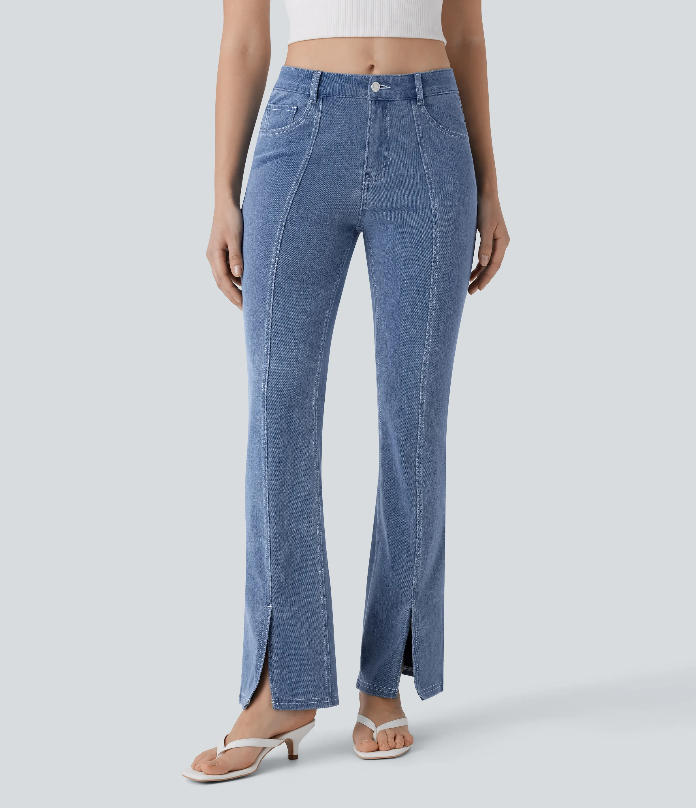 Halara Jeans Halara Flex™ Denim tiro medio múltiple bolsillo lavado elástico abertura - Ice Crevice Denim - M(regular) sold by Halara product image thumbnail 2