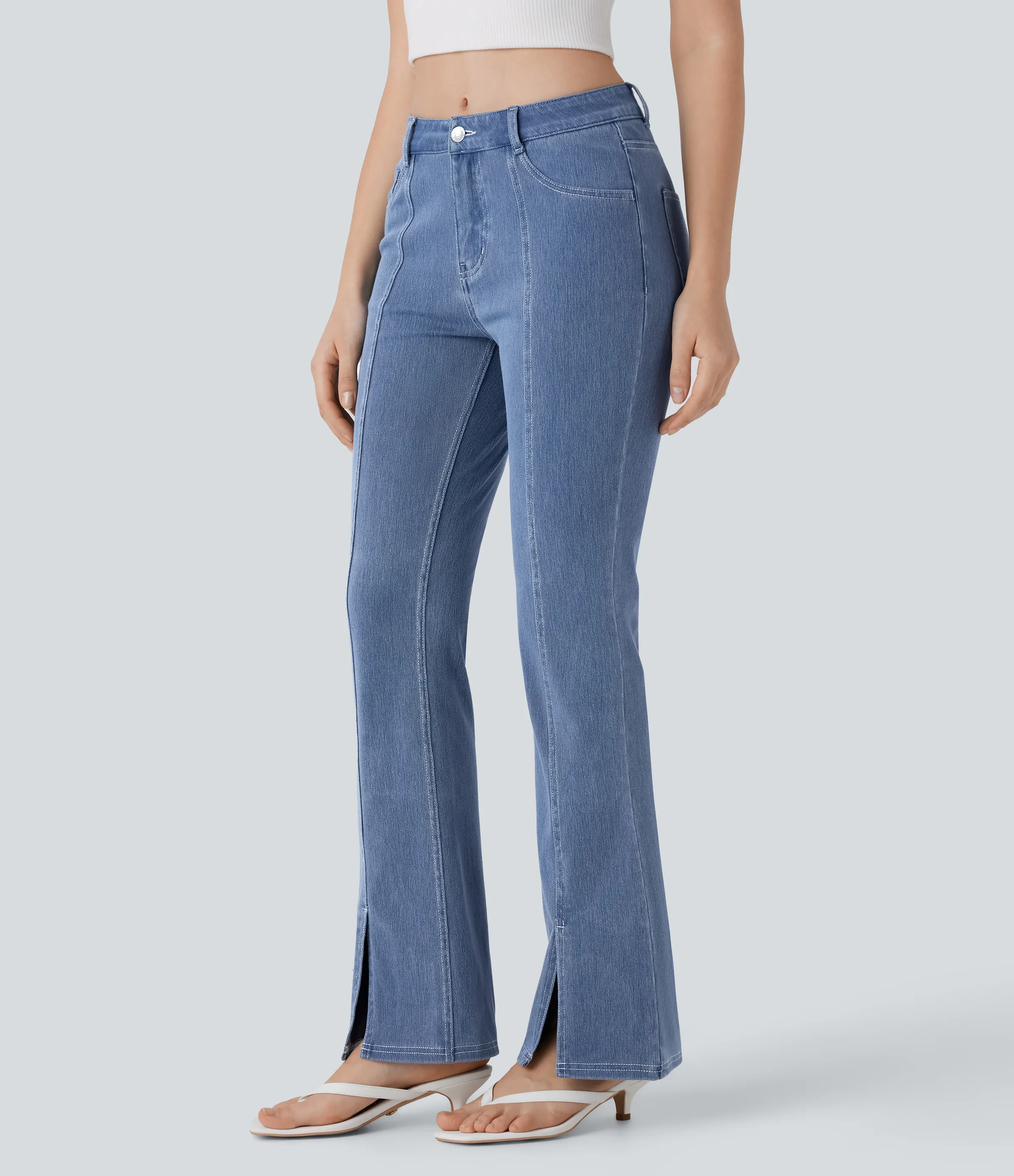 Halara Jeans Halara Flex™ Denim tiro medio múltiple bolsillo lavado elástico abertura - Ice Crevice Denim - M(regular) sold by Halara product image thumbnail 4