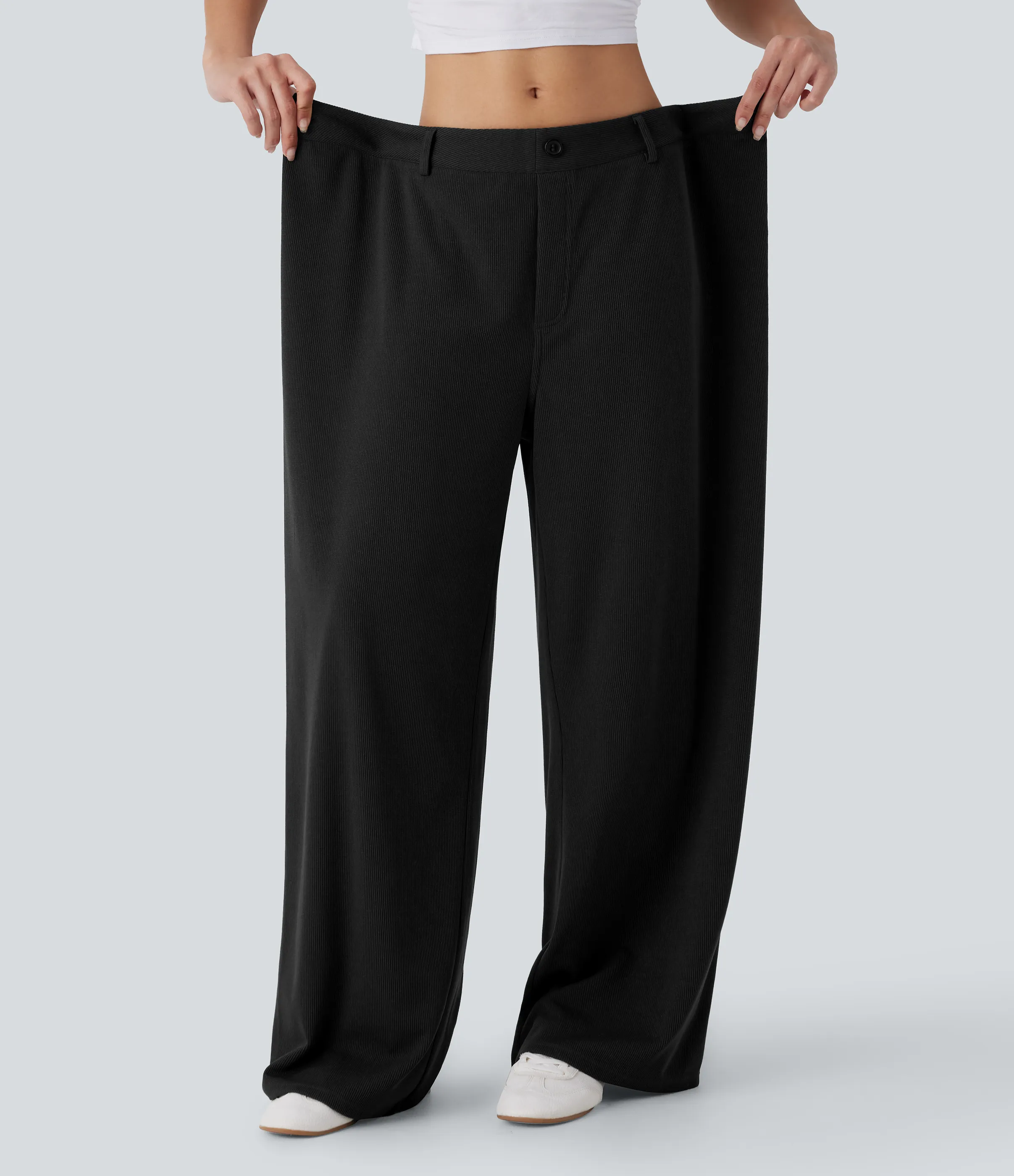 Halara Pantalón pierna ancha bolsillo trasero tiro ajustable acanalada - Black - XL(regular) sold by Halara product image thumbnail 3