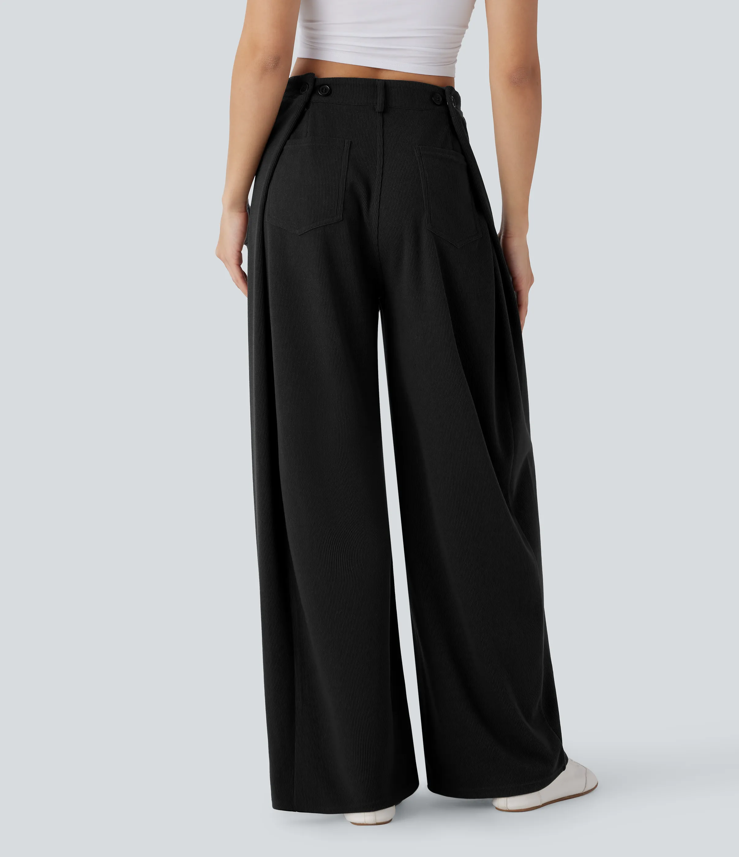 Halara Pantalón pierna ancha bolsillo trasero tiro ajustable acanalada - Black - XL(regular) sold by Halara product image thumbnail 5