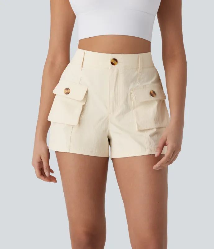 Halara Pantalón corto cargo senderismo múltiple bolsillo cierre botón tiro medio repelente agua ripstop - Snow White Oak - M sold by Halara