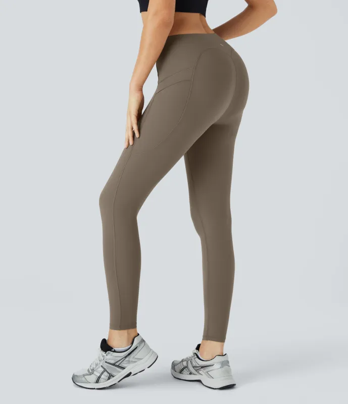 Halara Leggings yoga SoCinched UltraSculpt tiro alto realce glúteo control abdomen bolsillo lateral - Dawn Brown - XS(7/8) sold by Halara