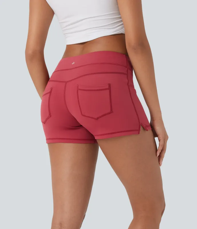 Halara Shorts bikers de yoga de tiro bajo de 7.5cm con bolsillos - Chrysanthemum - XL sold by Halara