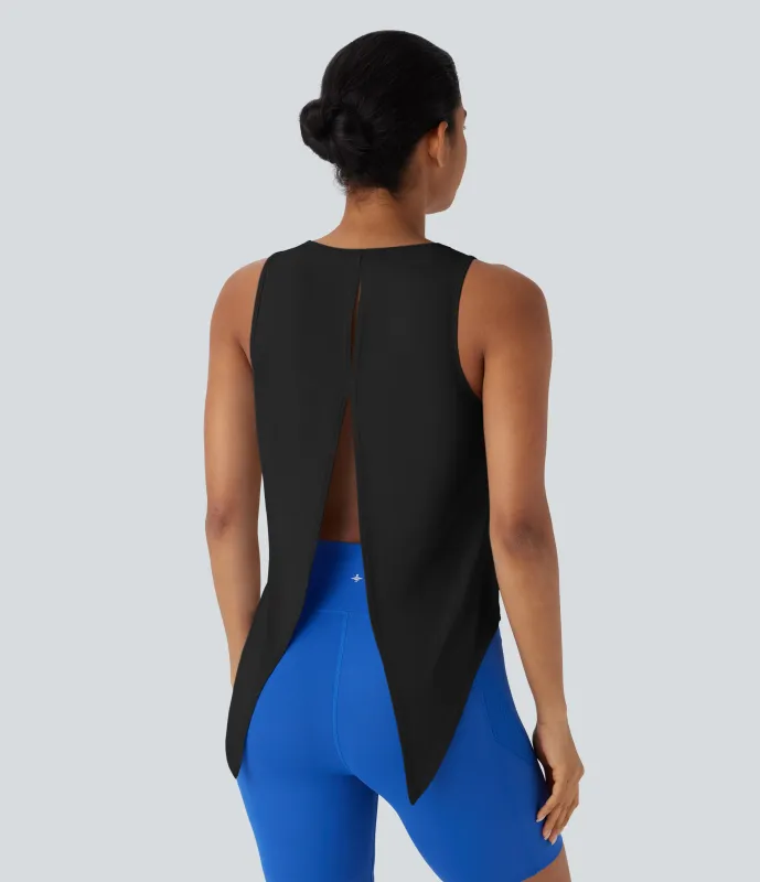 Halara Camiseta tirante correr abertura espalda cierre lazo tacto fresco - UPF 50+ - Black - L sold by Halara