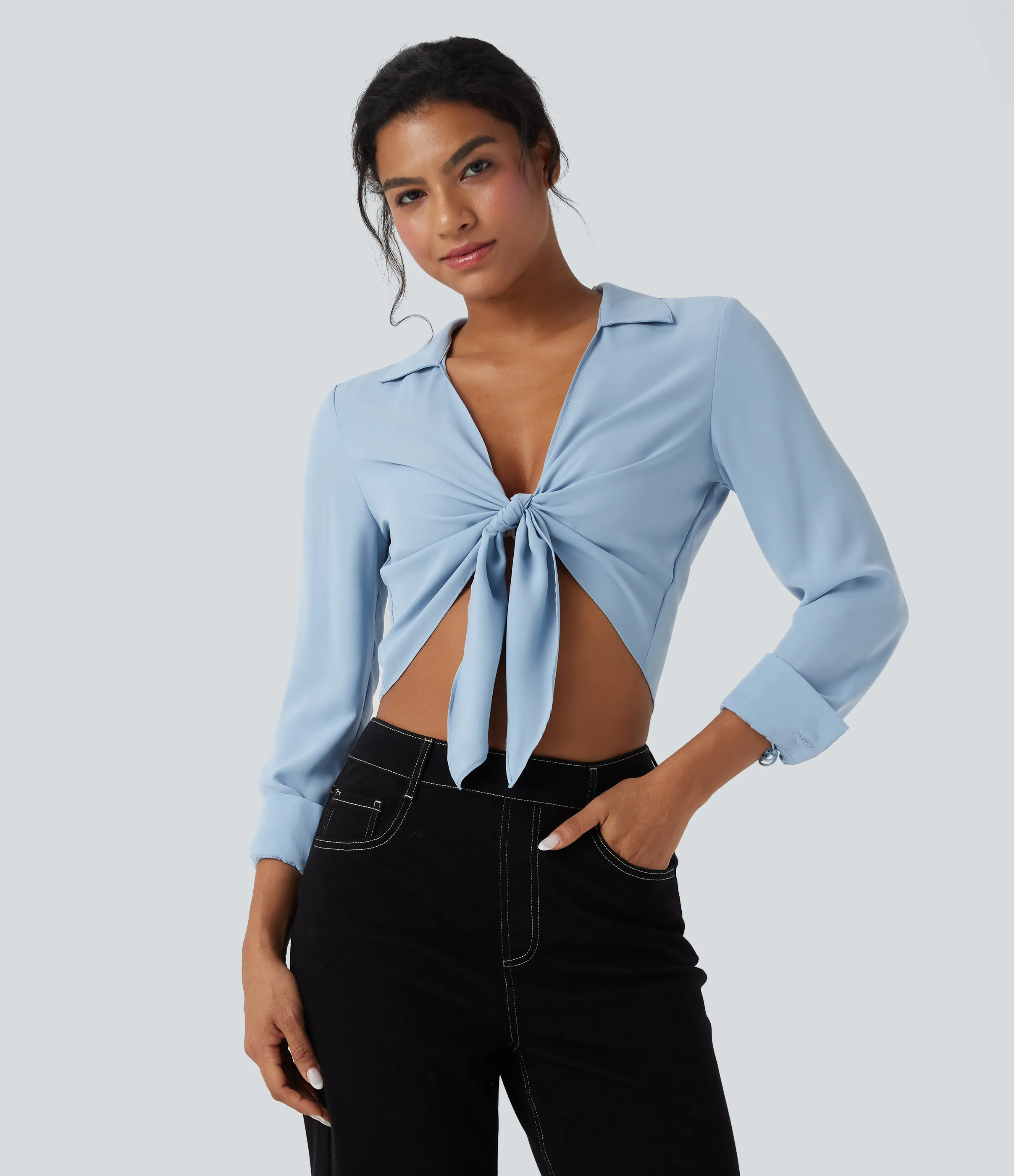 Halara Blusa casual corta de manga larga con lazo delantero - Skyride - XL sold by Halara product image thumbnail 5
