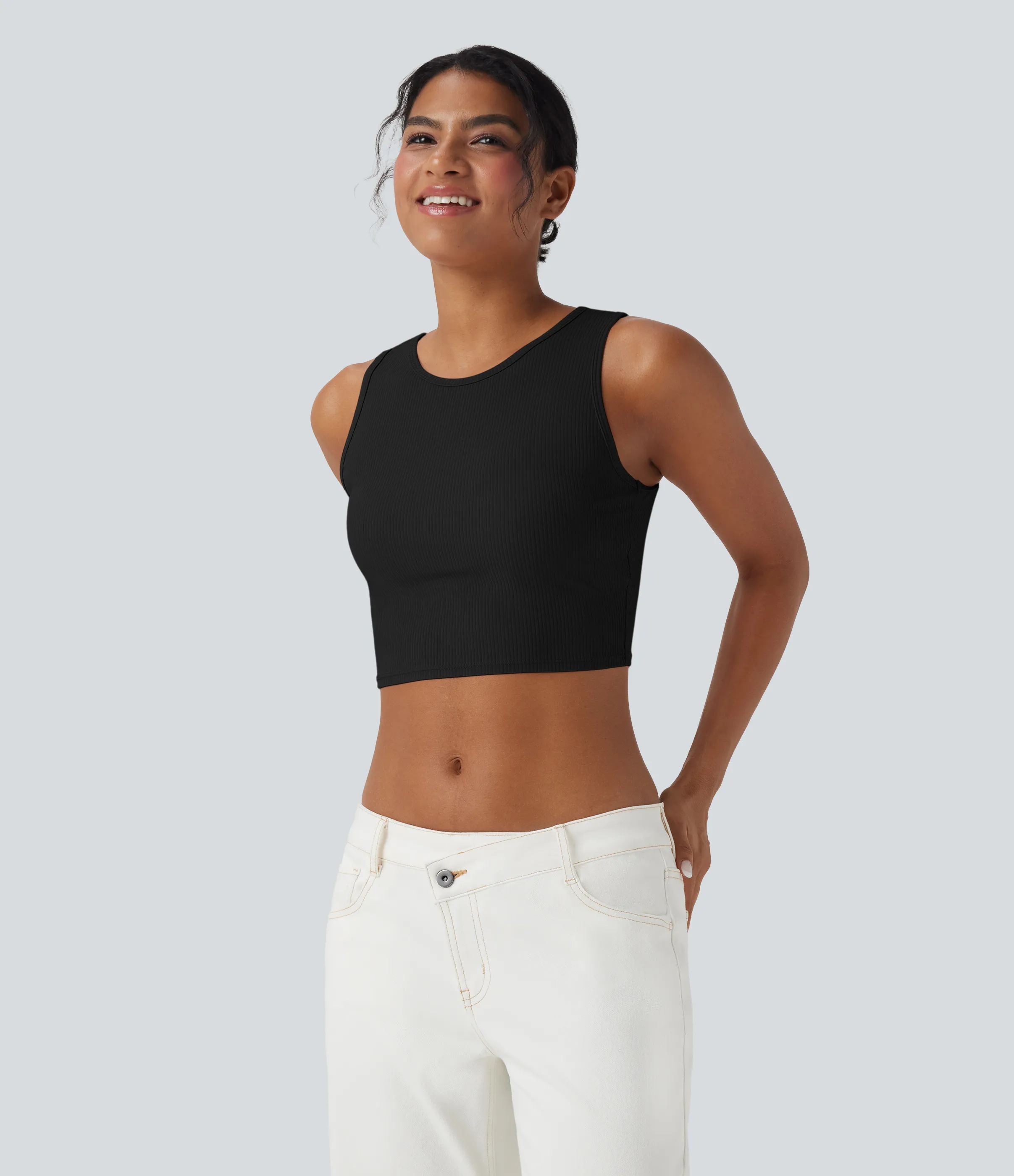 Halara Top casual de tirantes ultrafino y corte acanalado - Black - S sold by Halara product image thumbnail 4