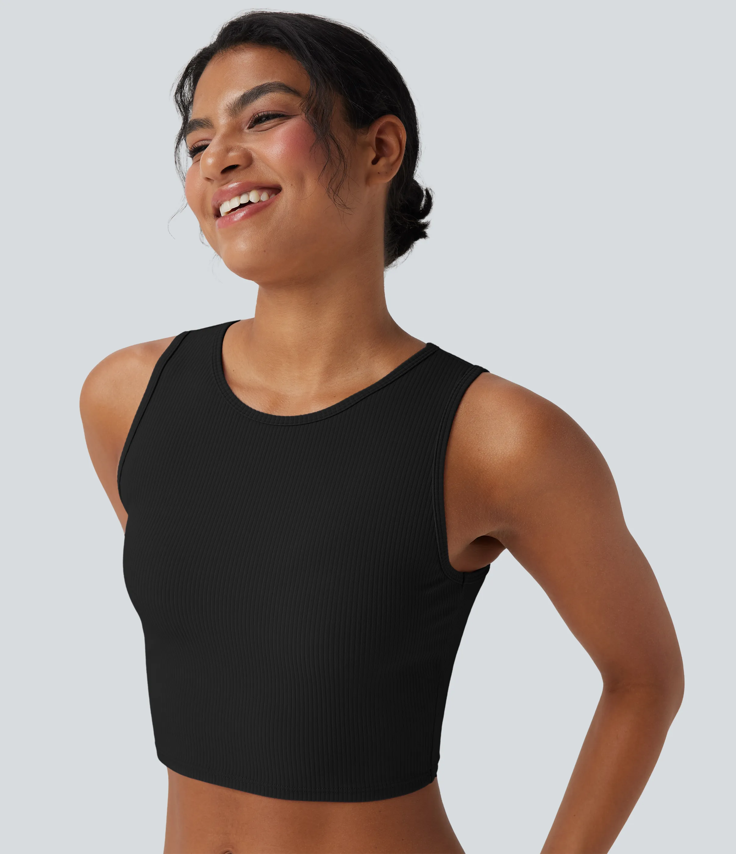 Halara Top casual de tirantes ultrafino y corte acanalado - Black - S sold by Halara product image thumbnail 5