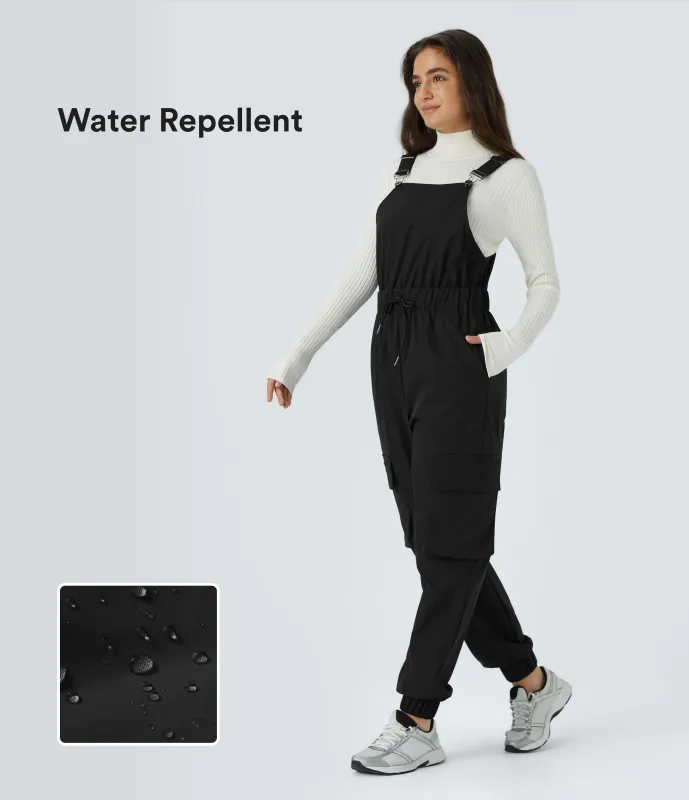 Halara Mono cargo correr senderismo repelente agua resistente desgaste correa ajustable cordón múltiple bolsillo - Black - L(regular) sold by Halara