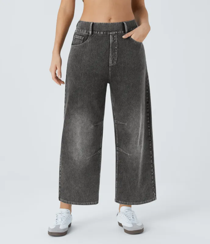 Halara Jeans Halara Flex™ Denim oficina elástico pierna cilíndrica múltiple bolsillo tiro medio - Grey Black Denim - M(regular) sold by Halara