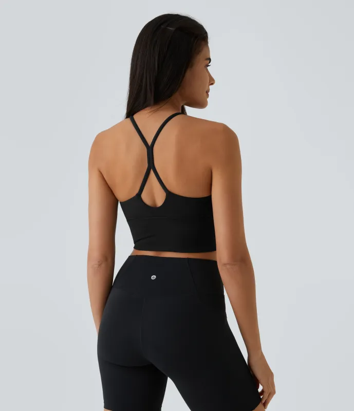 Halara Top corto Softlyzero™ Plush sin manga abertura cruzada sin espalda - Black - XL sold by Halara