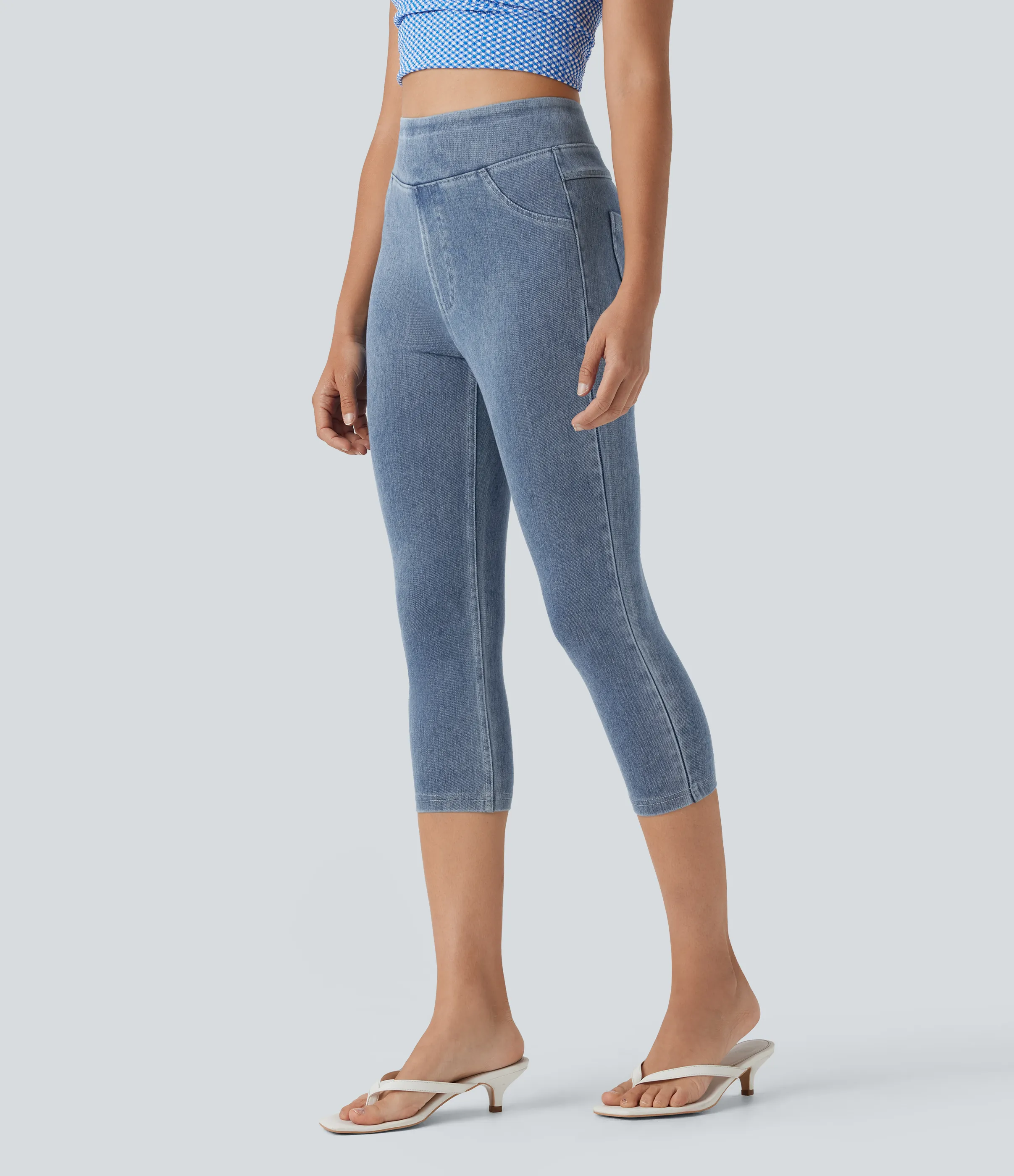 Halara Leggings Halara Flex™ Denim elásticos en longitud capri de tiro alto con bolsillos traseros - Ice Crevice Denim - L sold by Halara product image thumbnail 4
