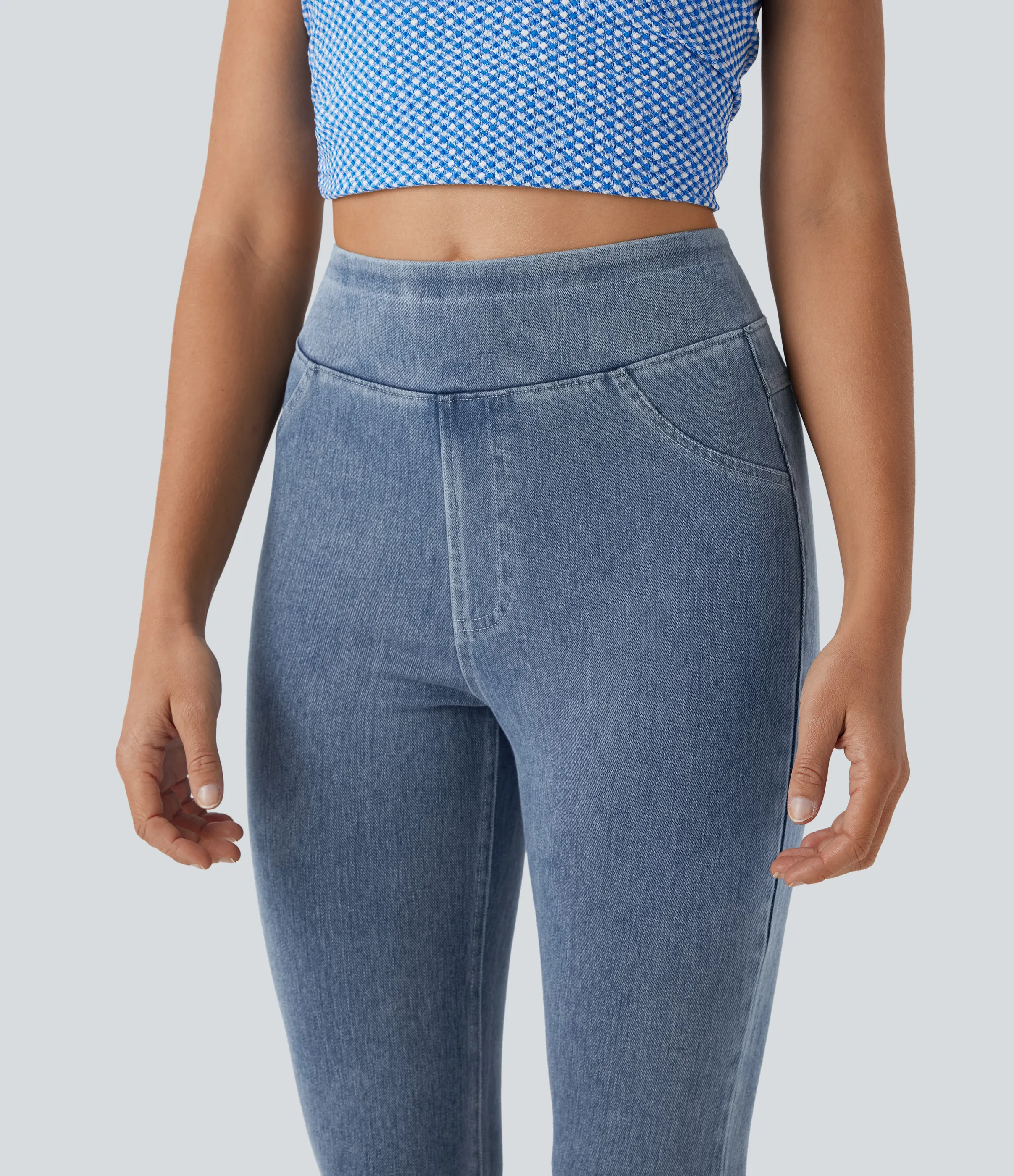 Halara Leggings Halara Flex™ Denim elásticos en longitud capri de tiro alto con bolsillos traseros - Ice Crevice Denim - L sold by Halara product image thumbnail 5