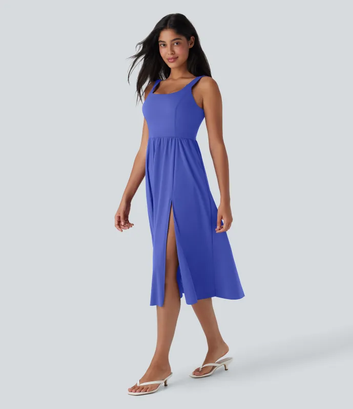 Halara Vestido casual midi SoftlyZero™ Airy con relleno, tacto fresco y bolsillos en copas D-F - Aster Blue - S made by Halara