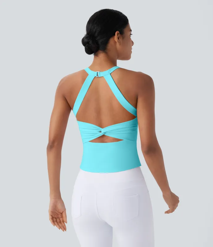 Halara Top de yoga SoftlyZero™ Plush afelpado con abertura en copas D-F - Baroque Blue - XL sold by Halara