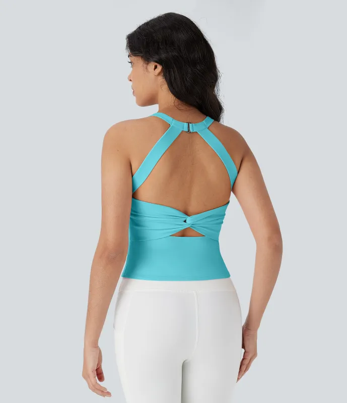 Halara Top de yoga SoftlyZero™ Plush afelpado con abertura en copas D-F - Baroque Blue - S sold by Halara
