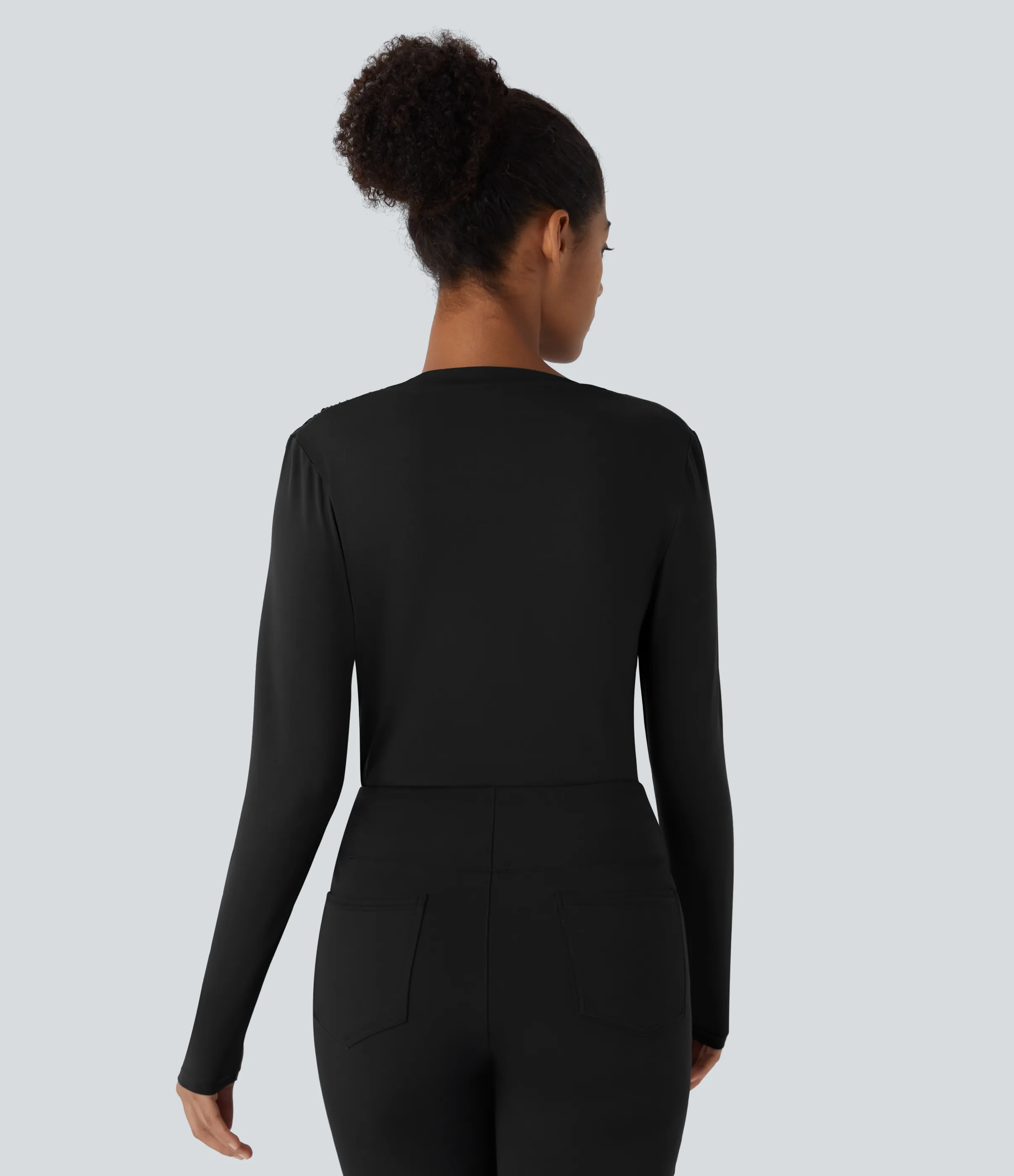 Halara Blusa oficina ajustada manga larga fruncida cuello vuelto - Black - M sold by Halara product image thumbnail 3