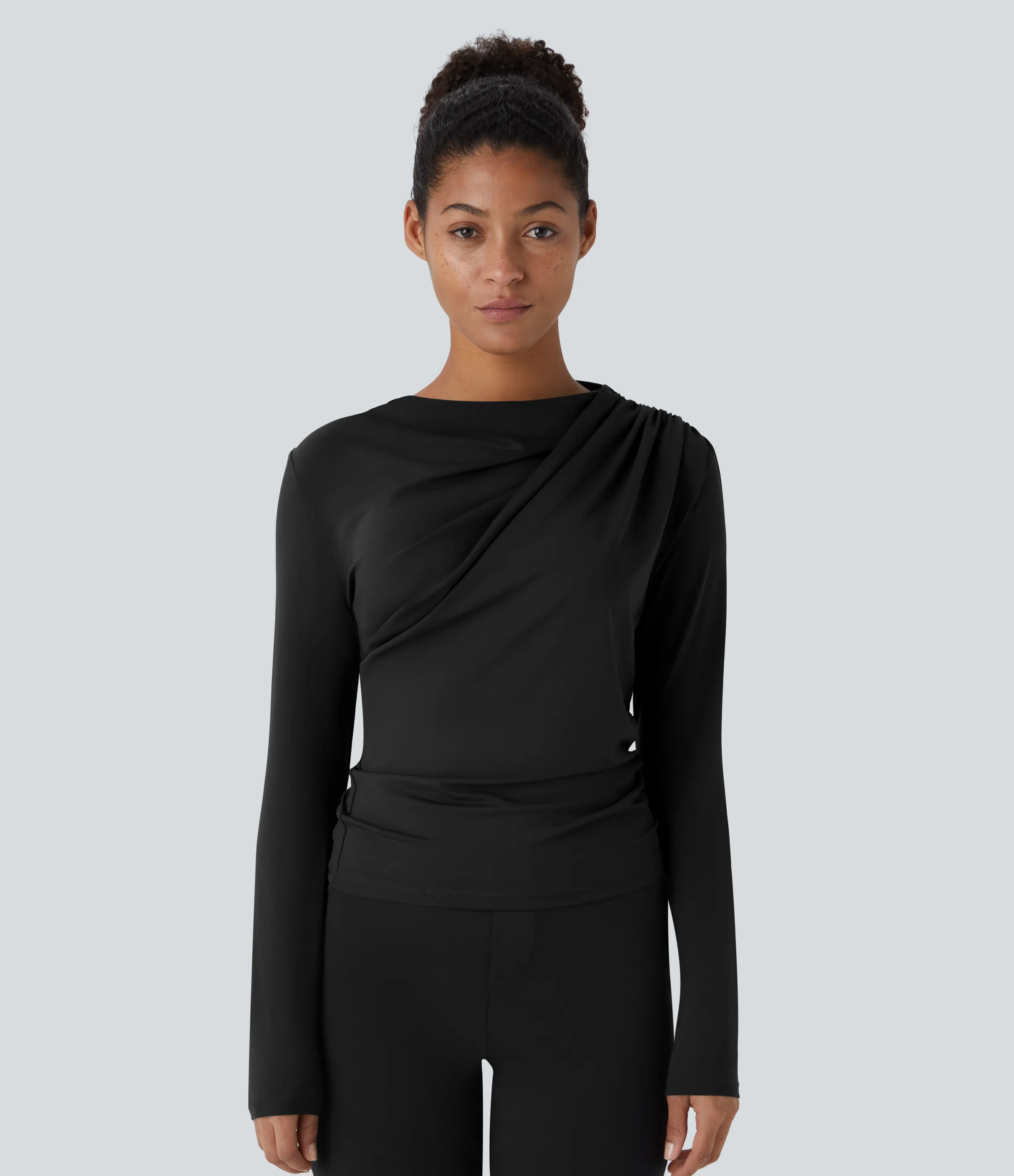 Halara Blusa oficina ajustada manga larga fruncida cuello vuelto - Black - M sold by Halara product image thumbnail 5