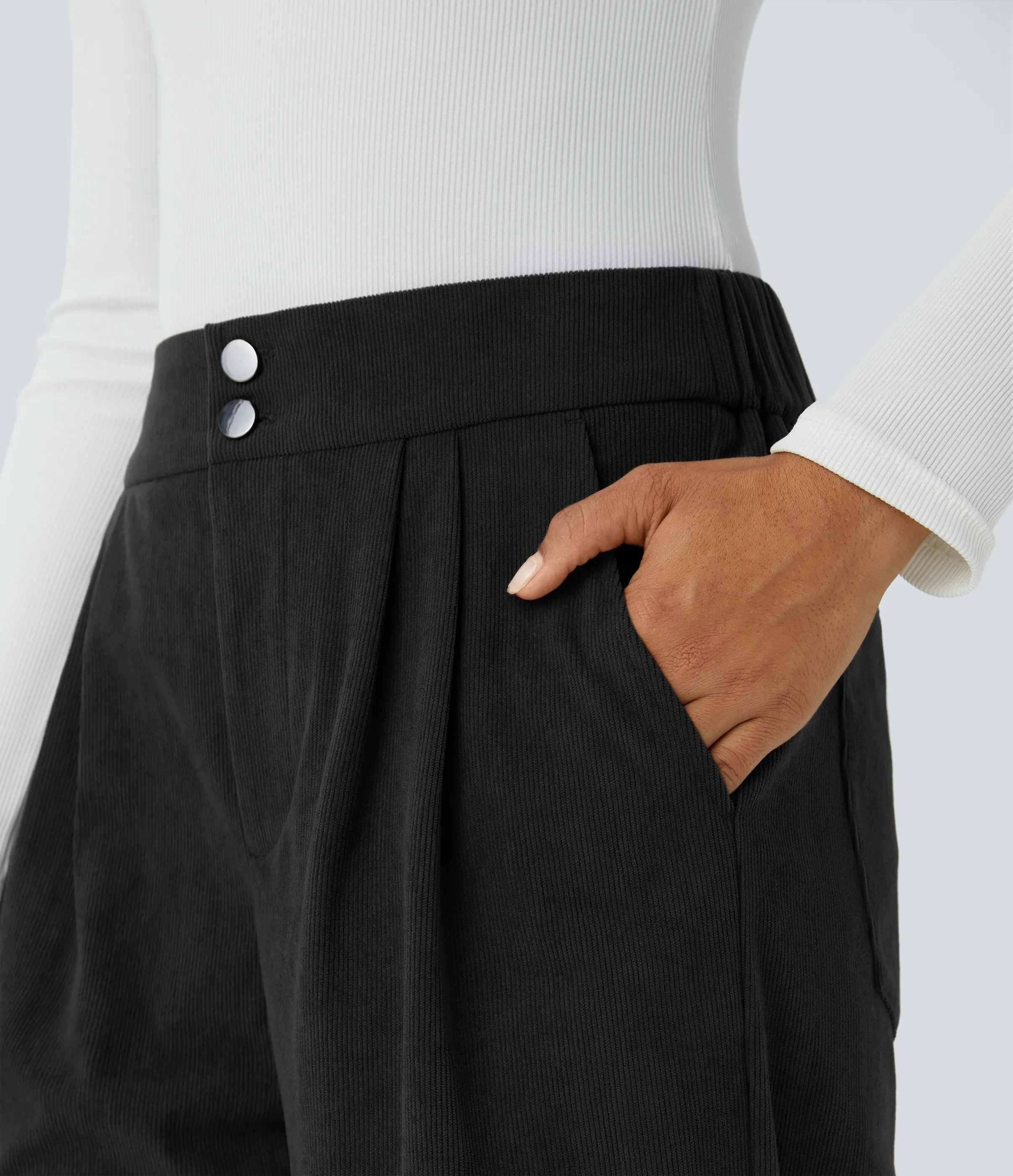 Halara Pantalón pana hasta tobillo múltiple bolsillo cierre botón tiro medio - Black - XS(regular) sold by Halara product image thumbnail 5