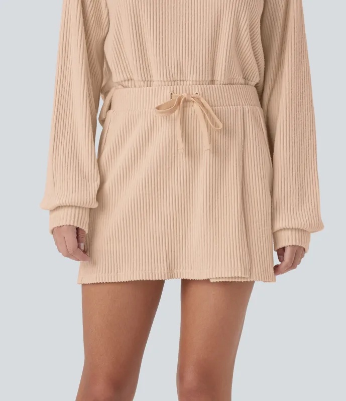 Halara Minifalda 2 en 1 acanalado tiro medio cordón ajustable bolsillo trasero dividido - Semolina - XL(regular) sold by Halara