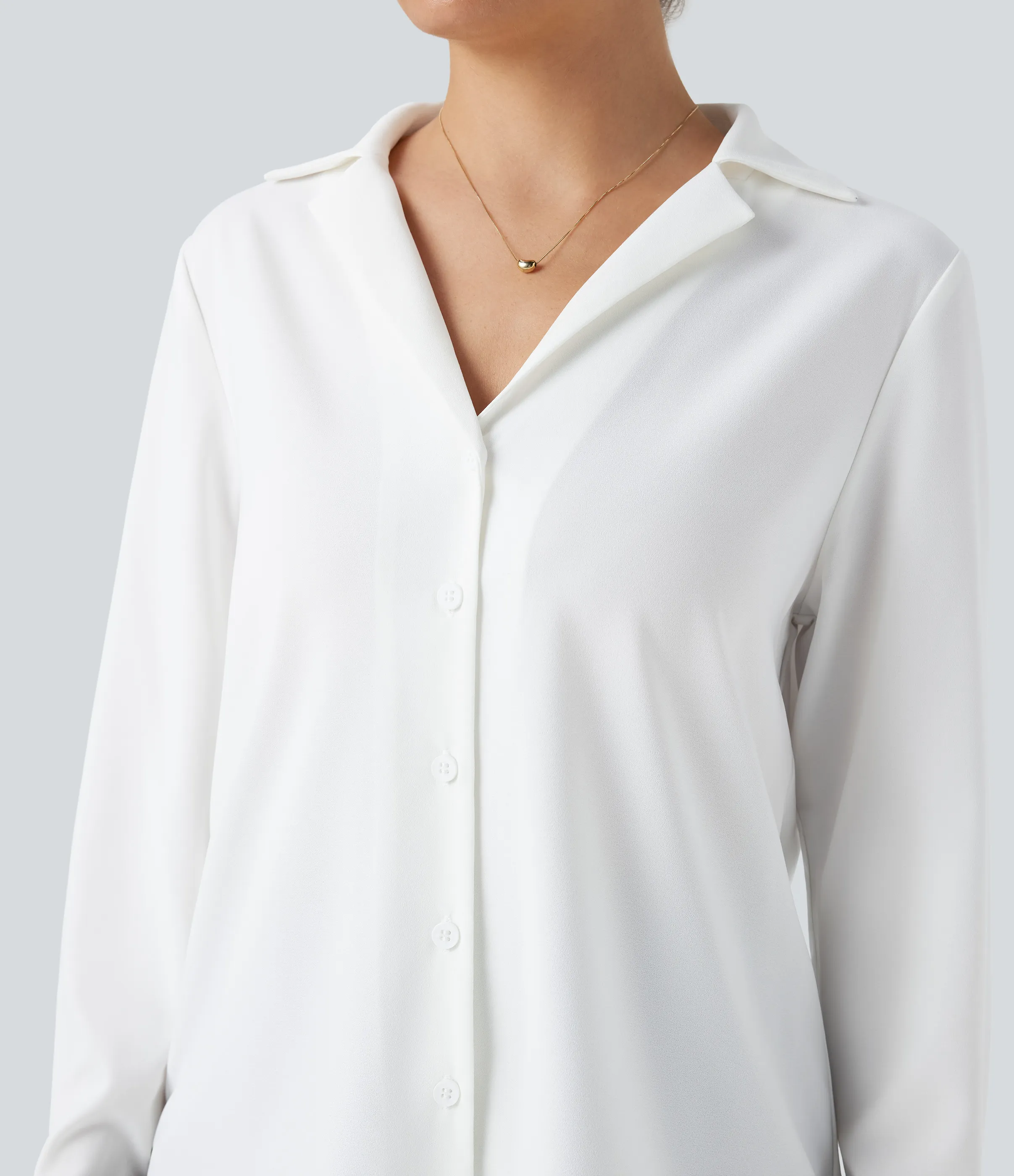 Halara Camisa de oficina de manga larga con dobladillo curvo - White - M sold by Halara product image thumbnail 5