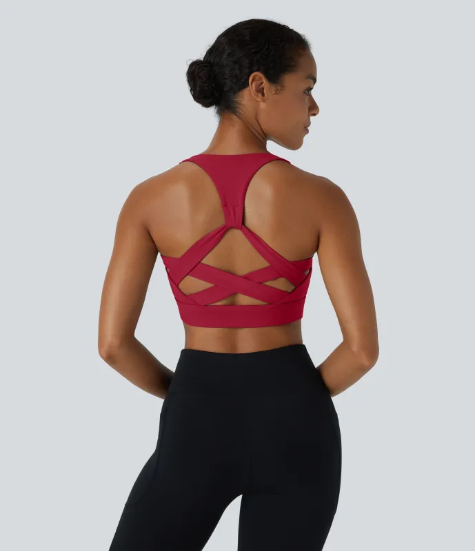 Halara Brasier deportivo de yoga tipo racerback de sujeción baja en copas D-F - Scarlet Sage - L sold by Halara