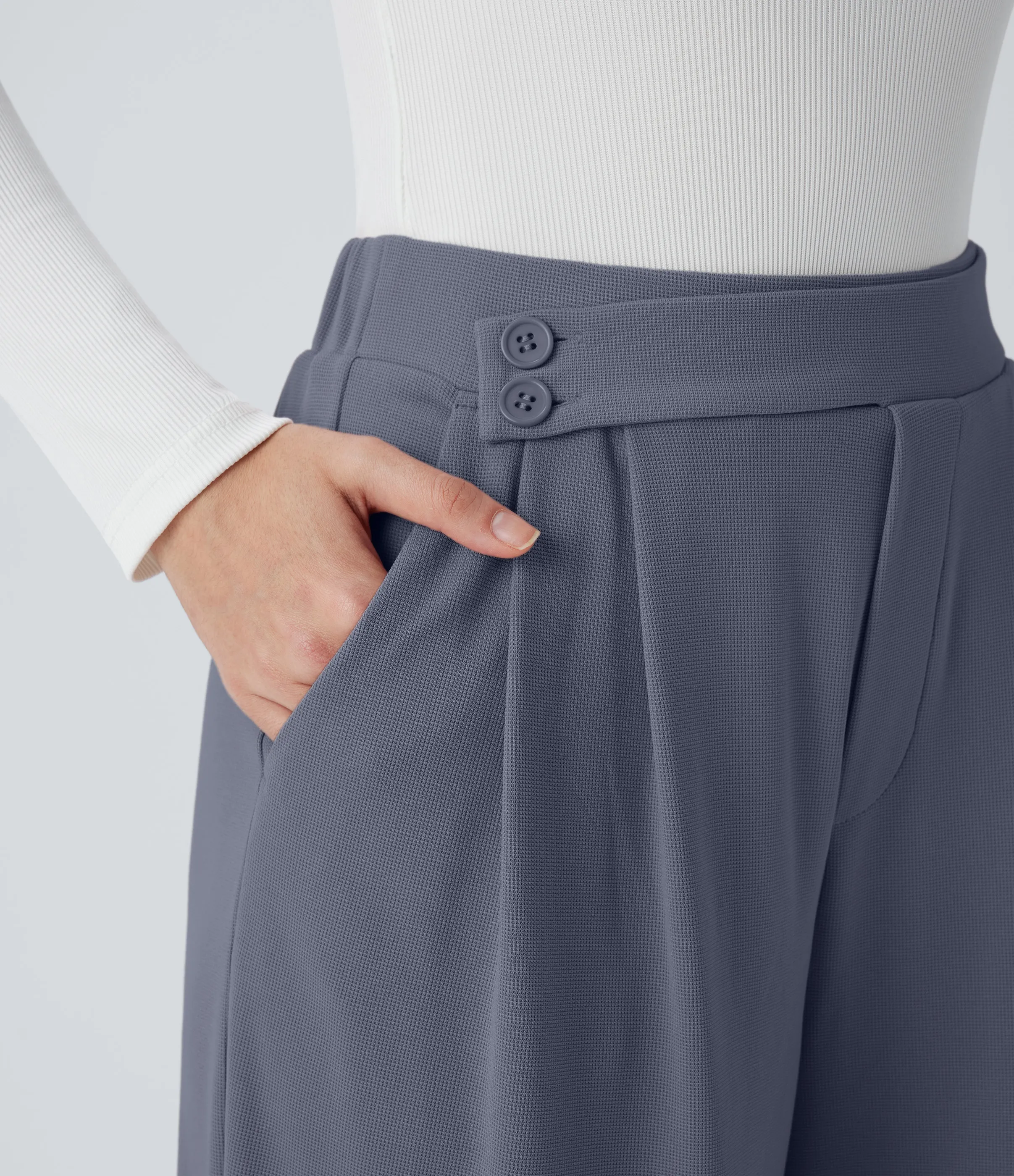 Halara Pantalón tiro alto botón bolsillo lateral plisado pierna ancha - Grisaille - M(regular) sold by Halara product image thumbnail 5