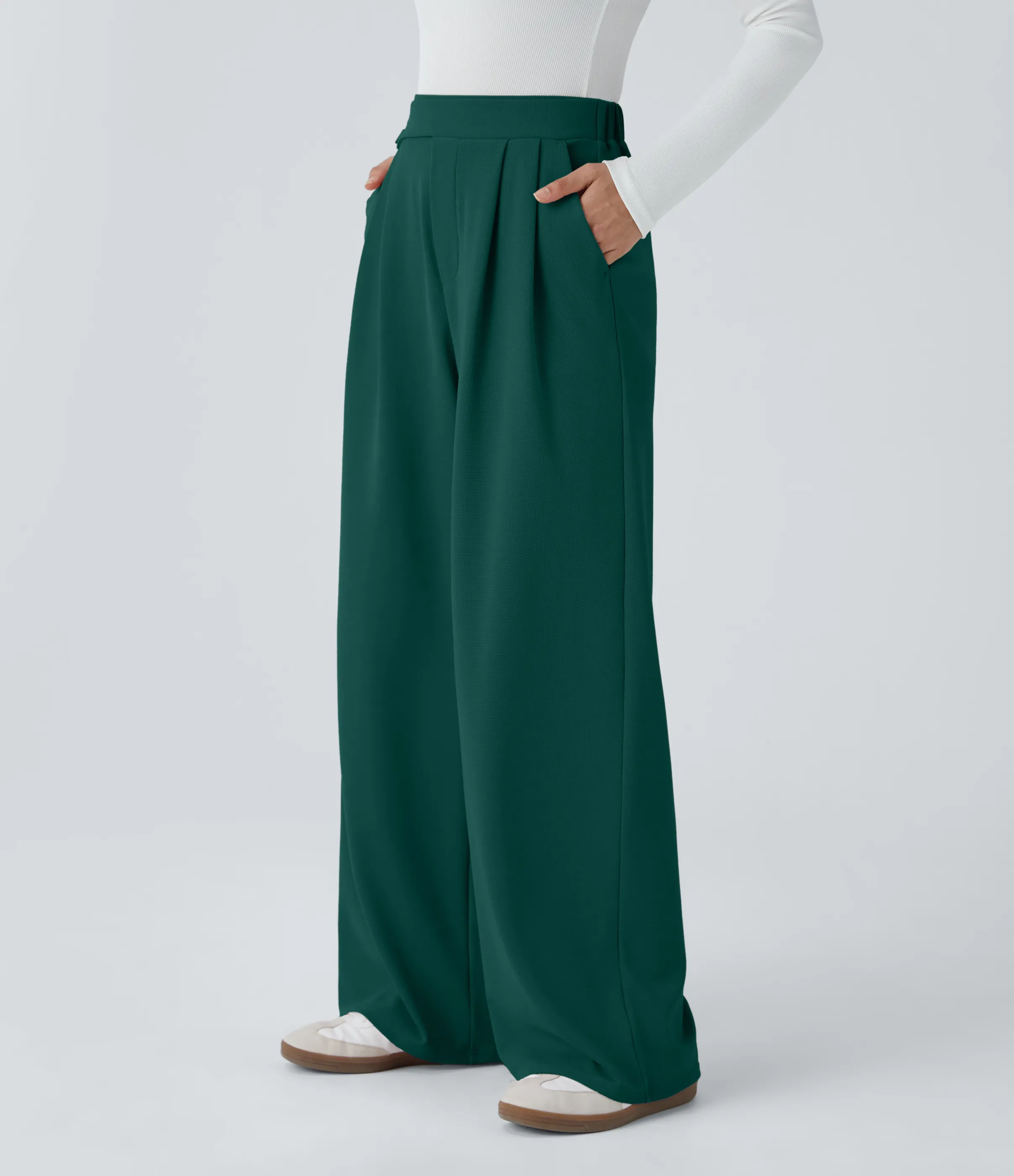 Halara Pantalón tiro alto botón bolsillo lateral plisado pierna ancha - Forest Biome - XL(regular) sold by Halara product image thumbnail 4