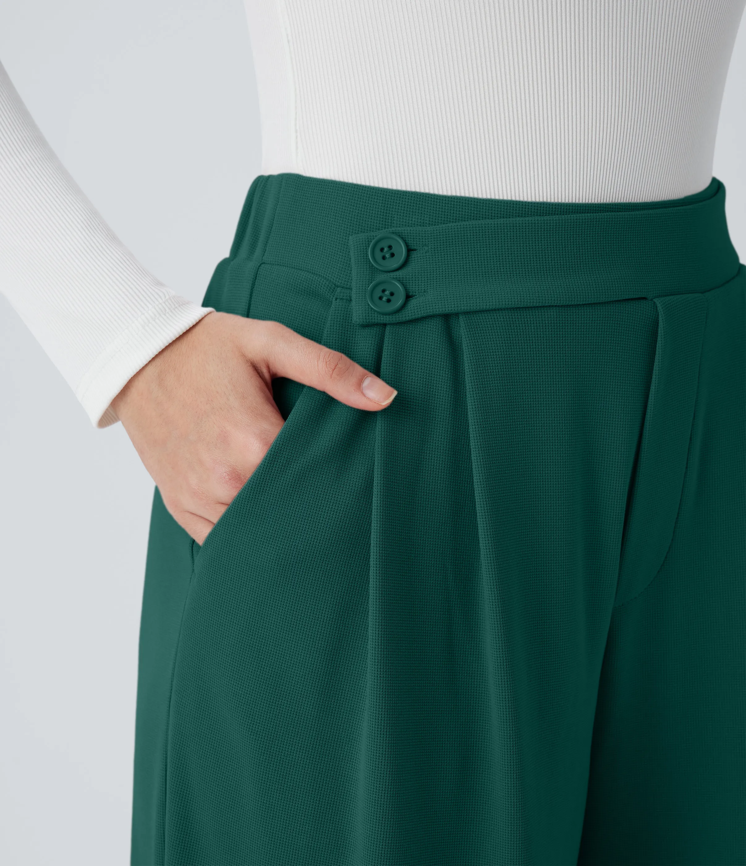 Halara Pantalón tiro alto botón bolsillo lateral plisado pierna ancha - Forest Biome - XL(regular) sold by Halara product image thumbnail 5