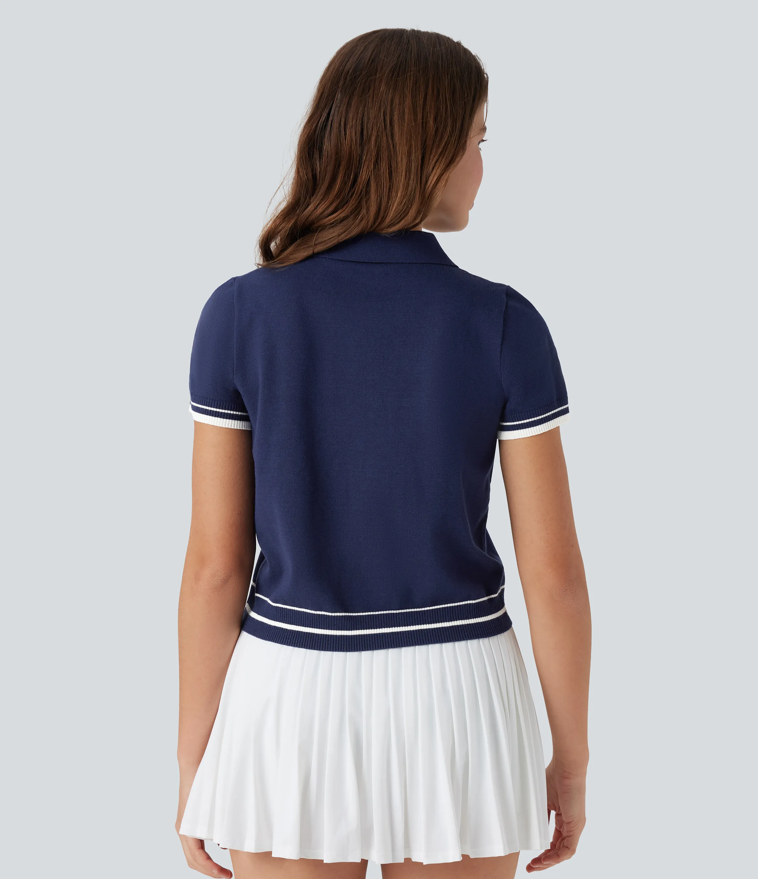 Halara Suéter casual de punto de manga corta con botones delanteros tipo polo - Medieval Blue - L sold by Halara product image thumbnail 3