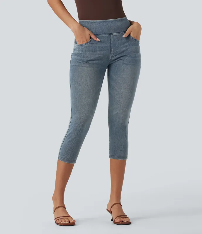 Halara Leggings capri Halara Flex™ Denim mezclilla elástica de tiro alto con bolsillos - Blue Gray Denim - XL(regular) sold by Halara