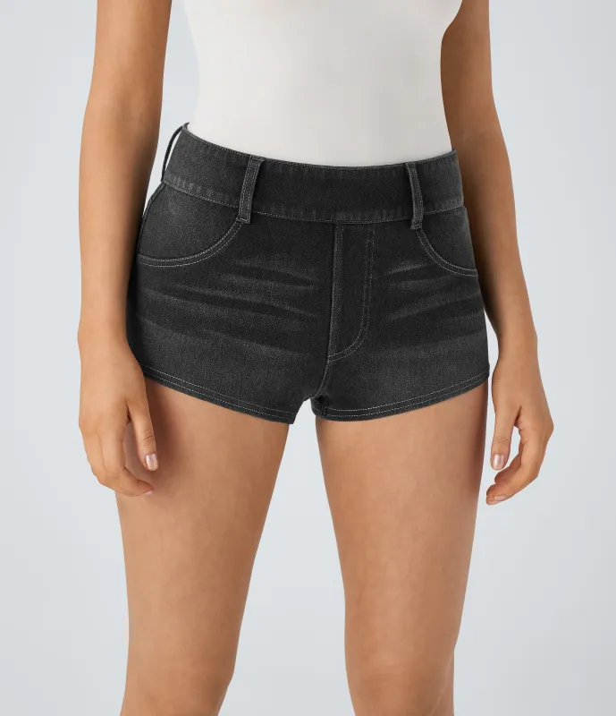 Halara Pantalón corto Halara Flex™ Denim elástico bolsillo lateral trasero tiro medio - Carbon Paint Denim - M(regular) sold by Halara