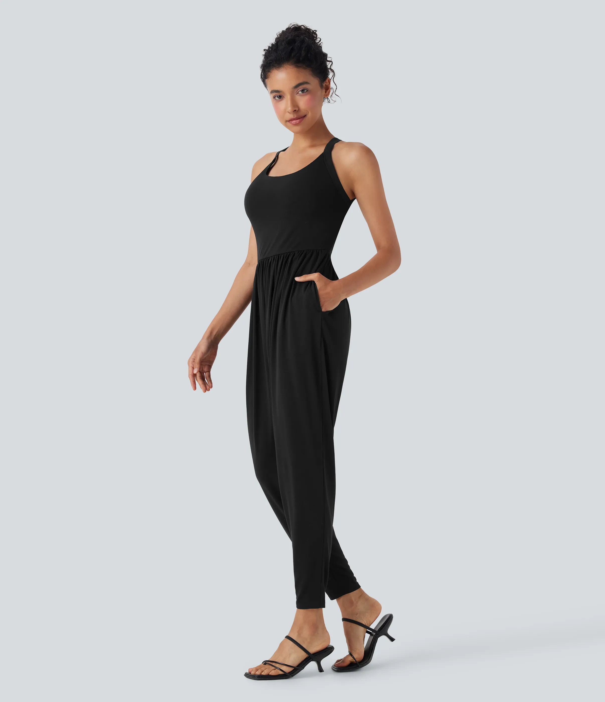Halara Jumpsuit casual tipo harem con escote en U y bolsillos edición Easy Peezy en copas D-F - Black - M(regular) sold by Halara product image thumbnail 4