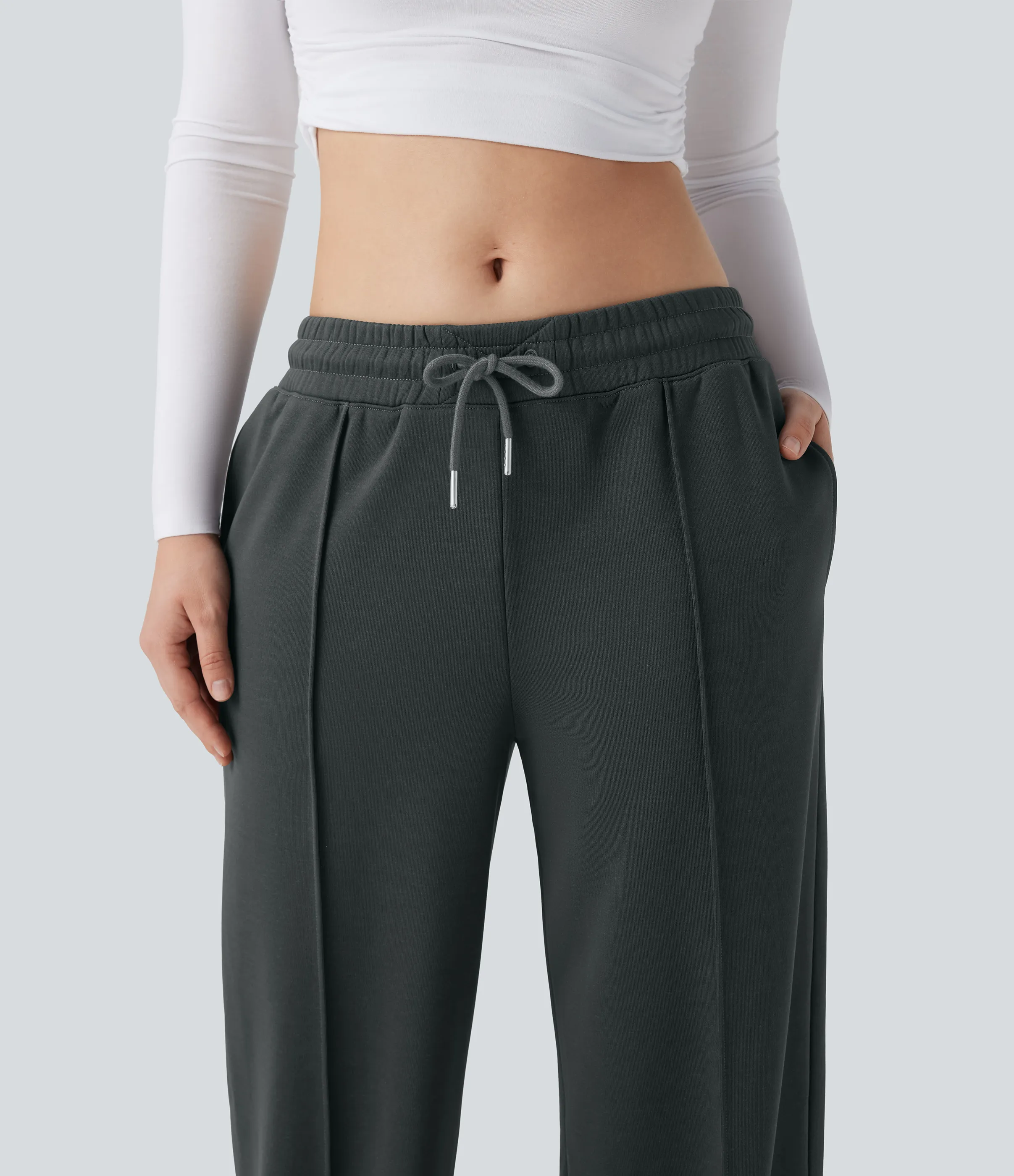 Halara Pantalones casuales anchos de tiro bajo con cordón y bolsillos laterales - Woodland Gray - XL(regular) sold by Halara product image thumbnail 5