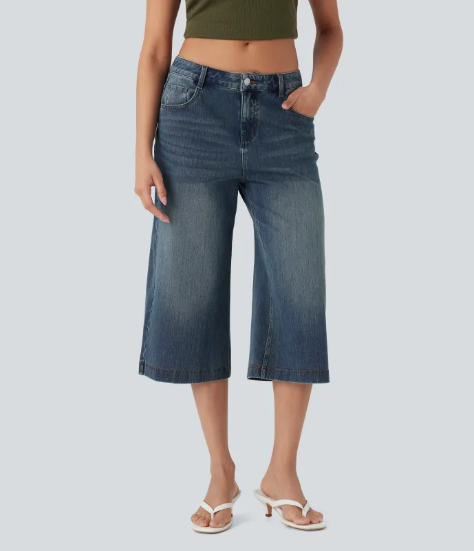 Halara Jeans Baggy Halara Flex™ Denim holgado capri elásticos tipo lavado de tiro bajo con bolsillos - Blue Surf Denim - M(regular) made by Halara