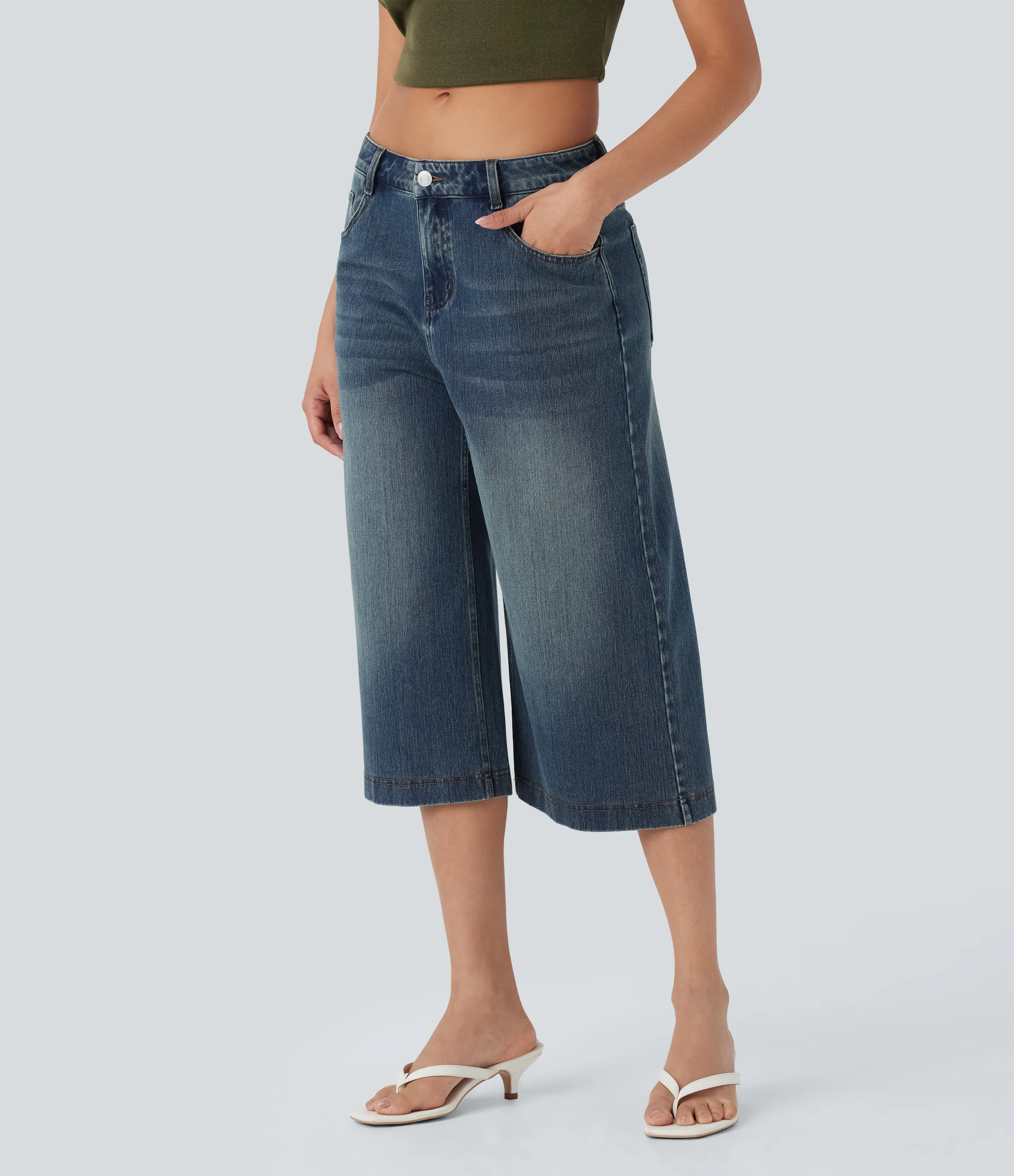 Halara Jeans Baggy Halara Flex™ Denim holgado capri elásticos tipo lavado de tiro bajo con bolsillos - Blue Surf Denim - M(regular) sold by Halara product image thumbnail 4