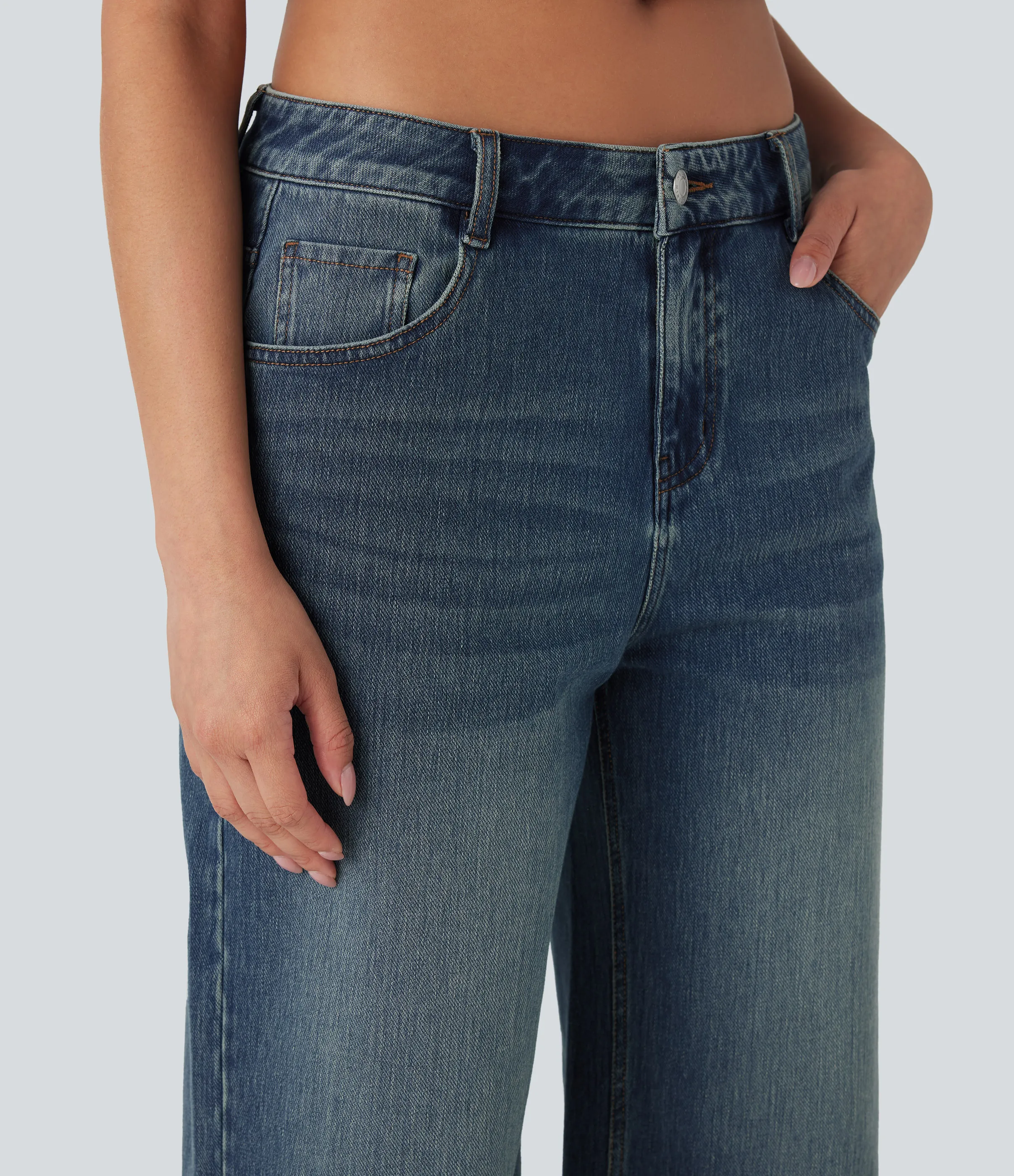 Halara Jeans Baggy Halara Flex™ Denim holgado capri elásticos tipo lavado de tiro bajo con bolsillos - Blue Surf Denim - M(regular) sold by Halara product image thumbnail 5