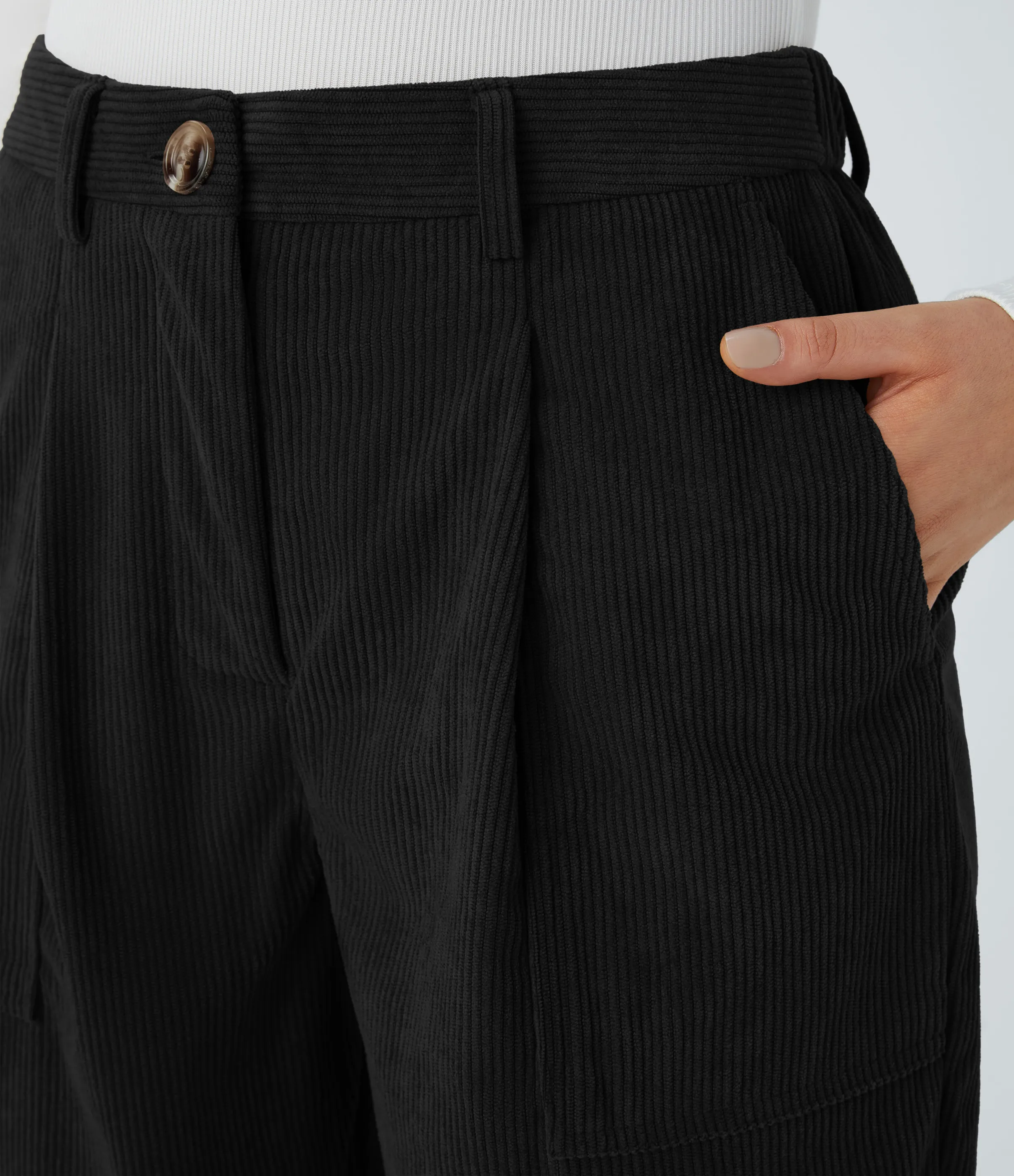 Halara Pantalón deportivo pana cremallera botón tiro medio múltiple bolsillo - Black - L(petite) sold by Halara product image thumbnail 5