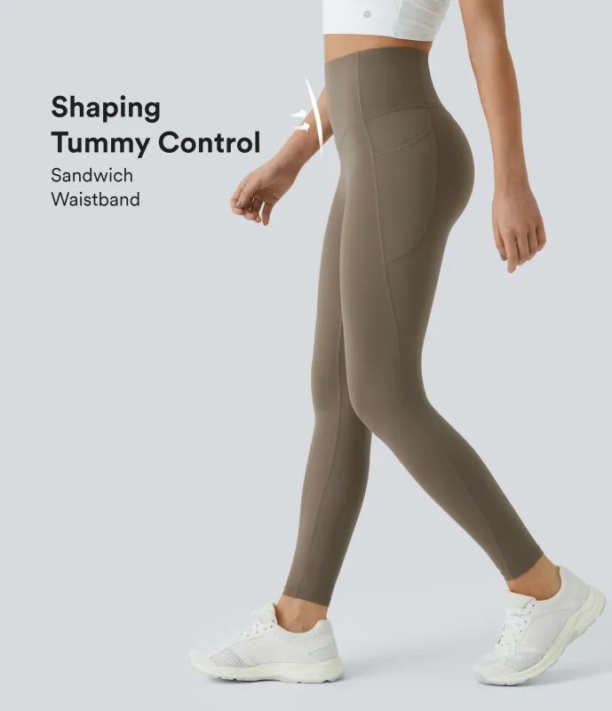 Halara Leggings SoCinched UltraSculpt entrenamiento control abdomen bolsillo lateral tiro alto - Dawn Brown - XL(7/8) sold by Halara