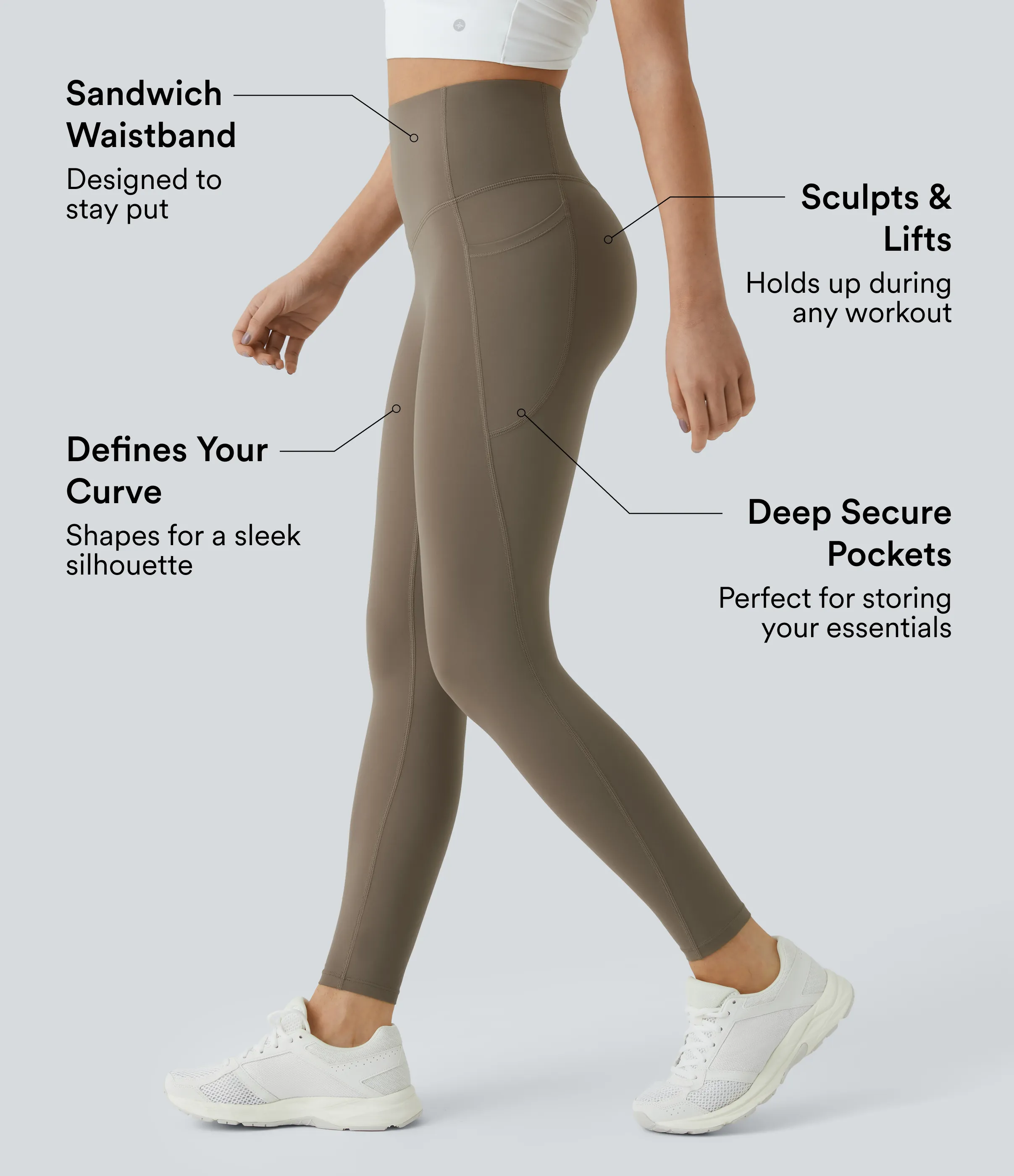Halara Leggings SoCinched UltraSculpt entrenamiento control abdomen bolsillo lateral tiro alto - Dawn Brown - XL(7/8) sold by Halara product image thumbnail 3