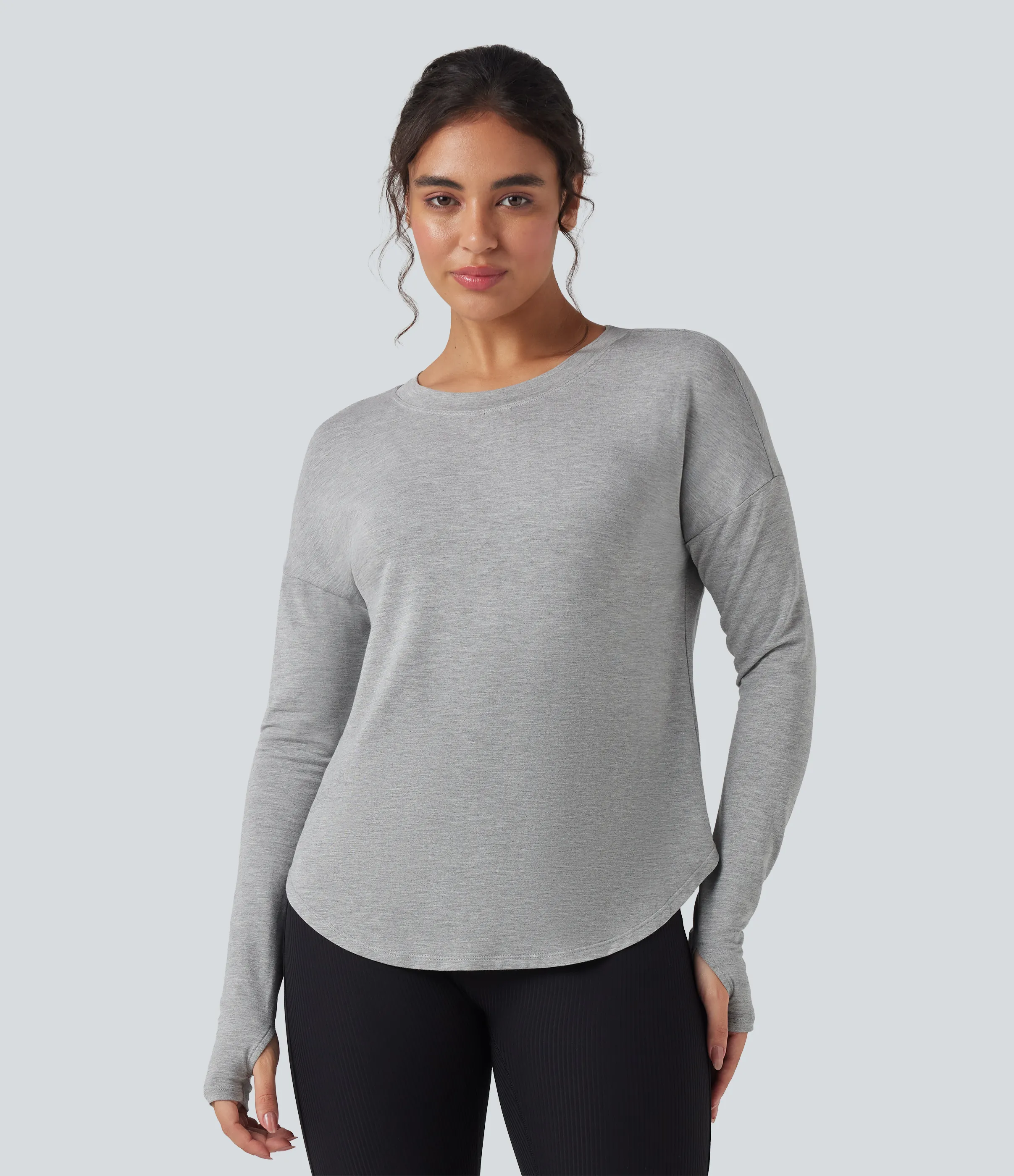 Halara Sudadera casual holgada de manga larga con aberturas en la espalda y dobladillo curvo - Fog Gray - XS sold by Halara product image thumbnail 3