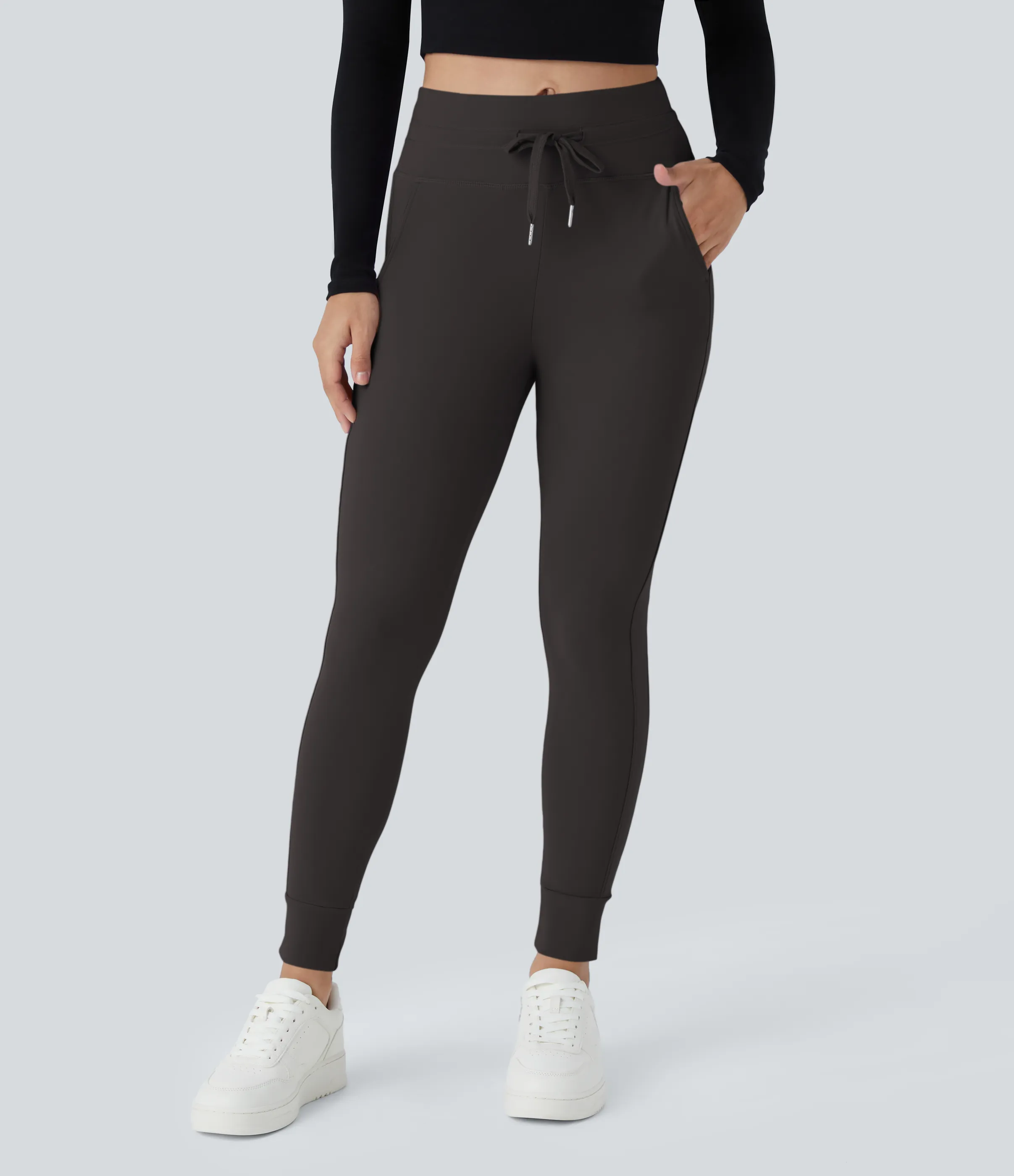 Halara Joggers Softlyzero™ Plush liso largo completo bolsillo lateral cordón tiro alto - Chocolate Torte - XS(petite) sold by Halara