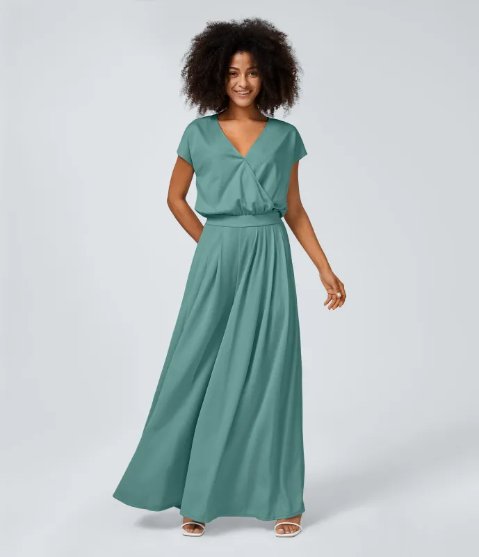 Halara Mono cuello V manga corta bolsillo lateral plisado pierna ancha - Canton - M(regular) sold by Halara