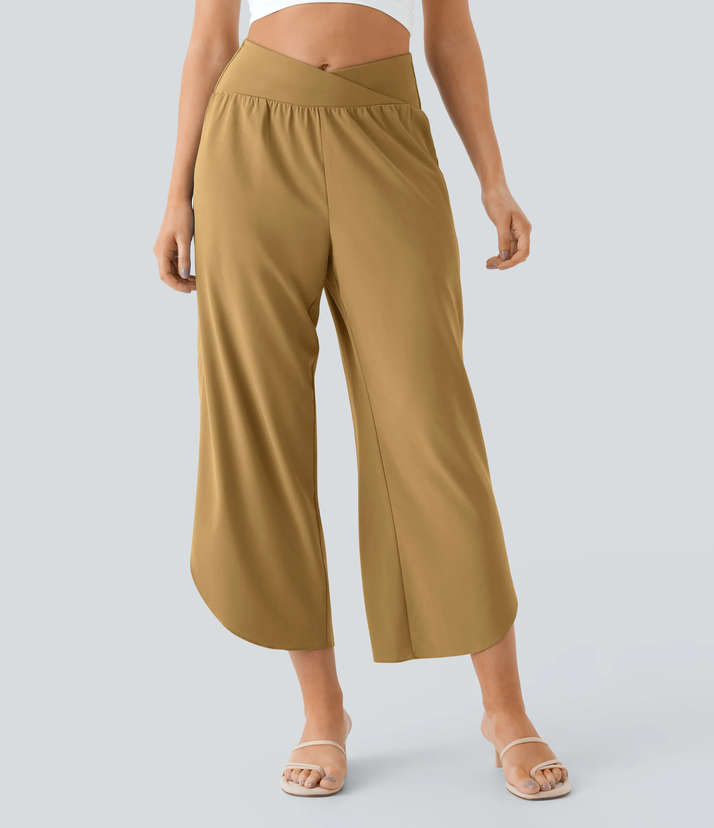 Halara Pantalón Breezeful™ Resort secado rápido abertura bolsillo lateral plisado cruzado tiro alto - Wood Thrush - L(regular) sold by Halara product image thumbnail 4