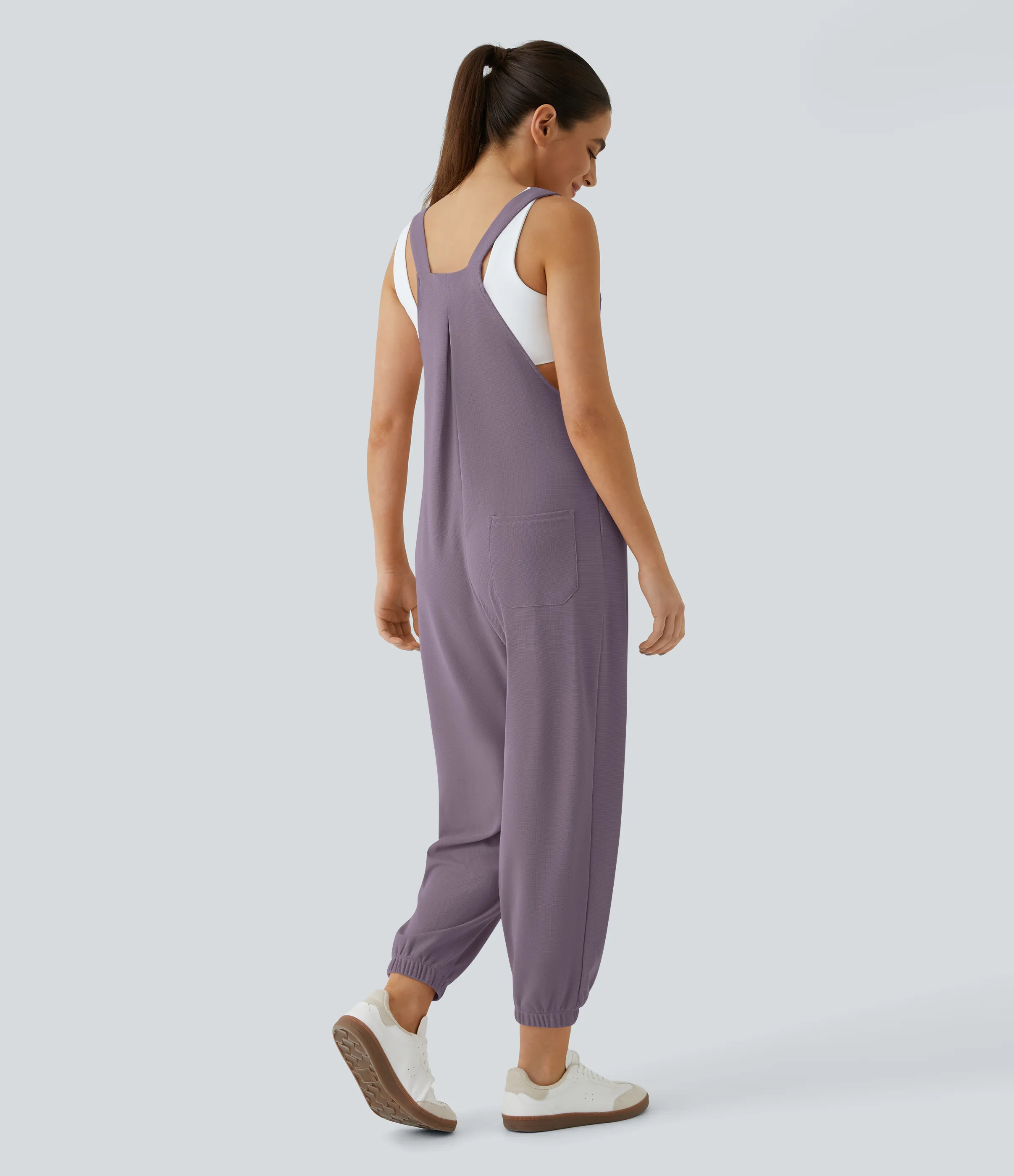 Halara Overol jogger botón correa ajustable bolsillo múltiple gofre plisado - Hibiscus Purple - XS(regular) sold by Halara product image thumbnail 3