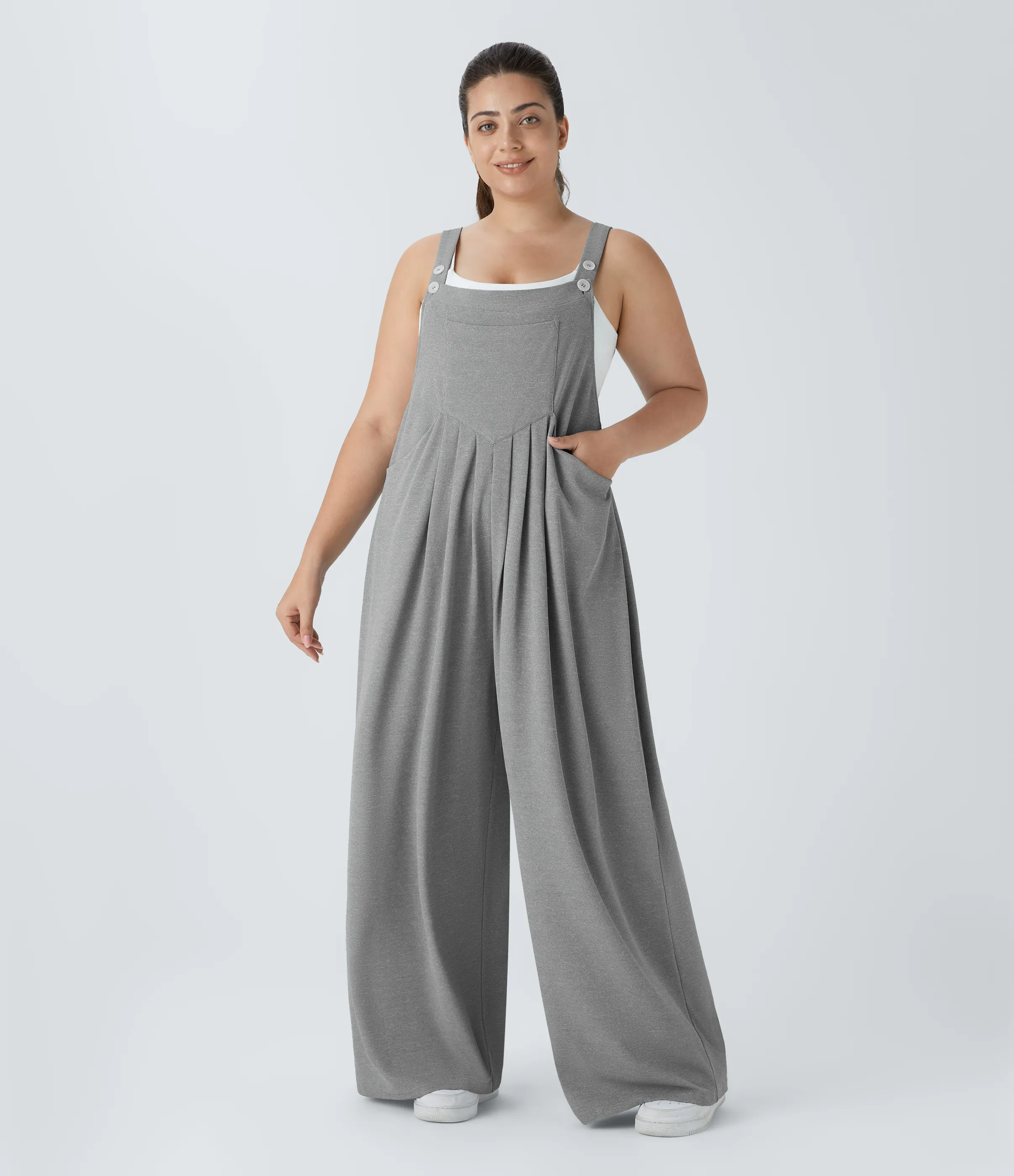 Halara Mono correa ajustable botón múltiple bolsillo plisado Gofre talla grande - Waffle Gray - 3X sold by Halara