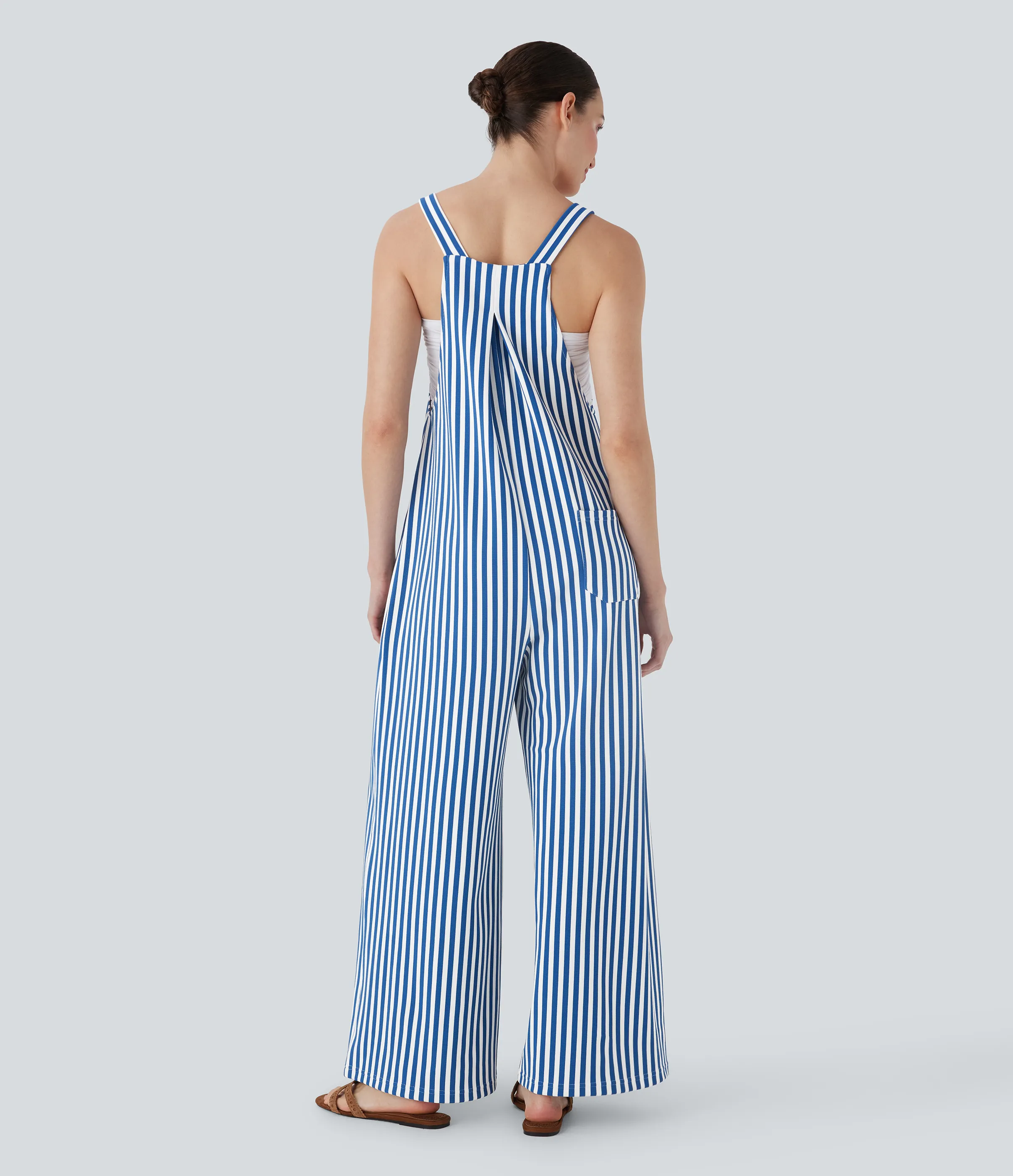 Halara Overol resort gofre raya múltiple bolsillo botón correa ajustable - Cerulean Stripes - XS(regular) sold by Halara product image thumbnail 3
